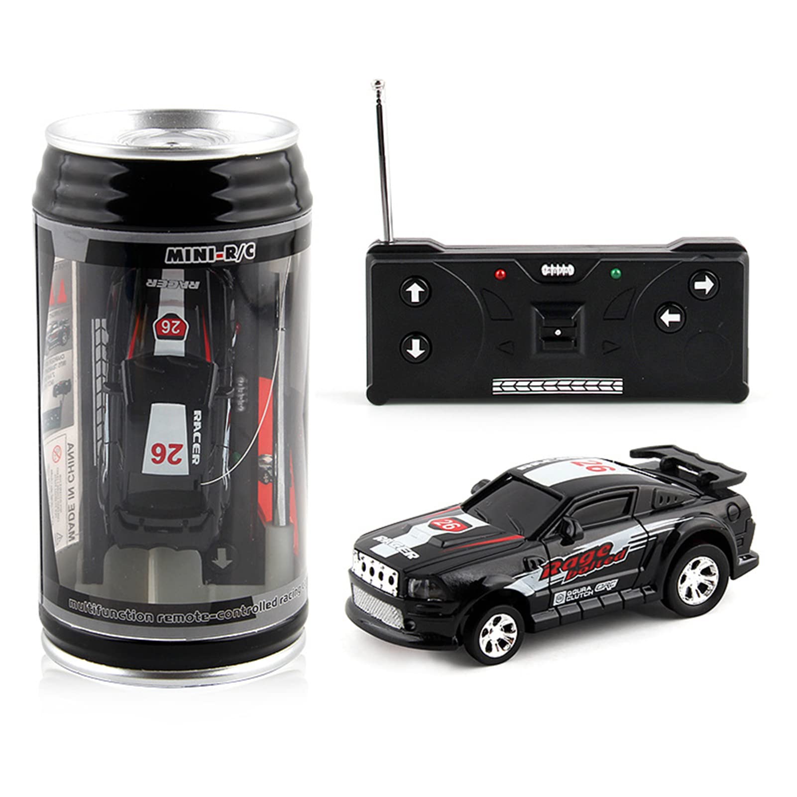 Gaweb Mini RC Racing Car for Kids - Rechargeable Soda Can Shaped Model Car with Roadblocks, Black One Size - Perfect for Indoor and Outdoor Play, Birthday Gifts, and Family Fun
