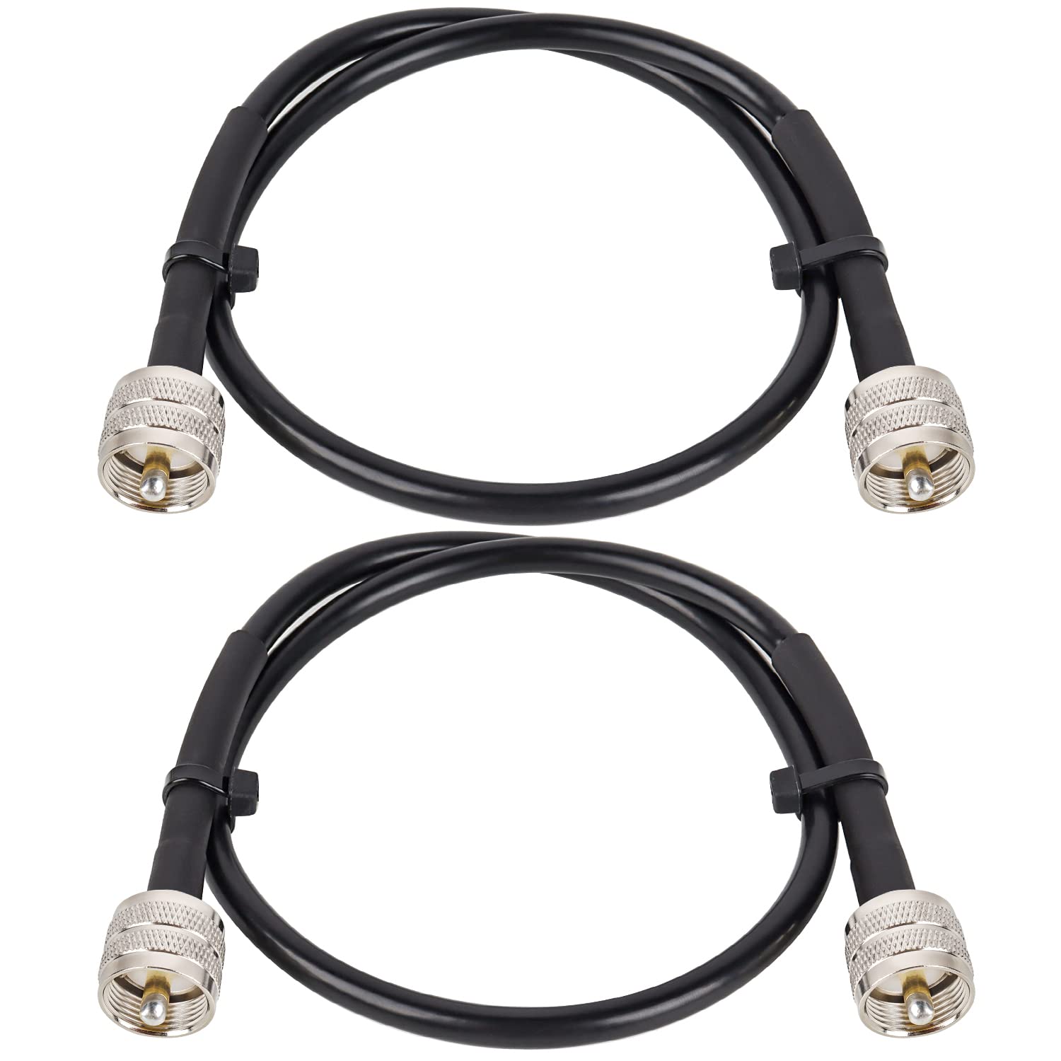 RG8x Jumper Cable 2ft (2 Pack) - PL259 Male to Male Coaxial Cable 50 Ohm, Low Loss CB Antenna Cable for CB Radio, HAM Radio, VHF Radio, SWR Meter & Antenna Analyzer - Perfect for Radio Communication & Signal Testing