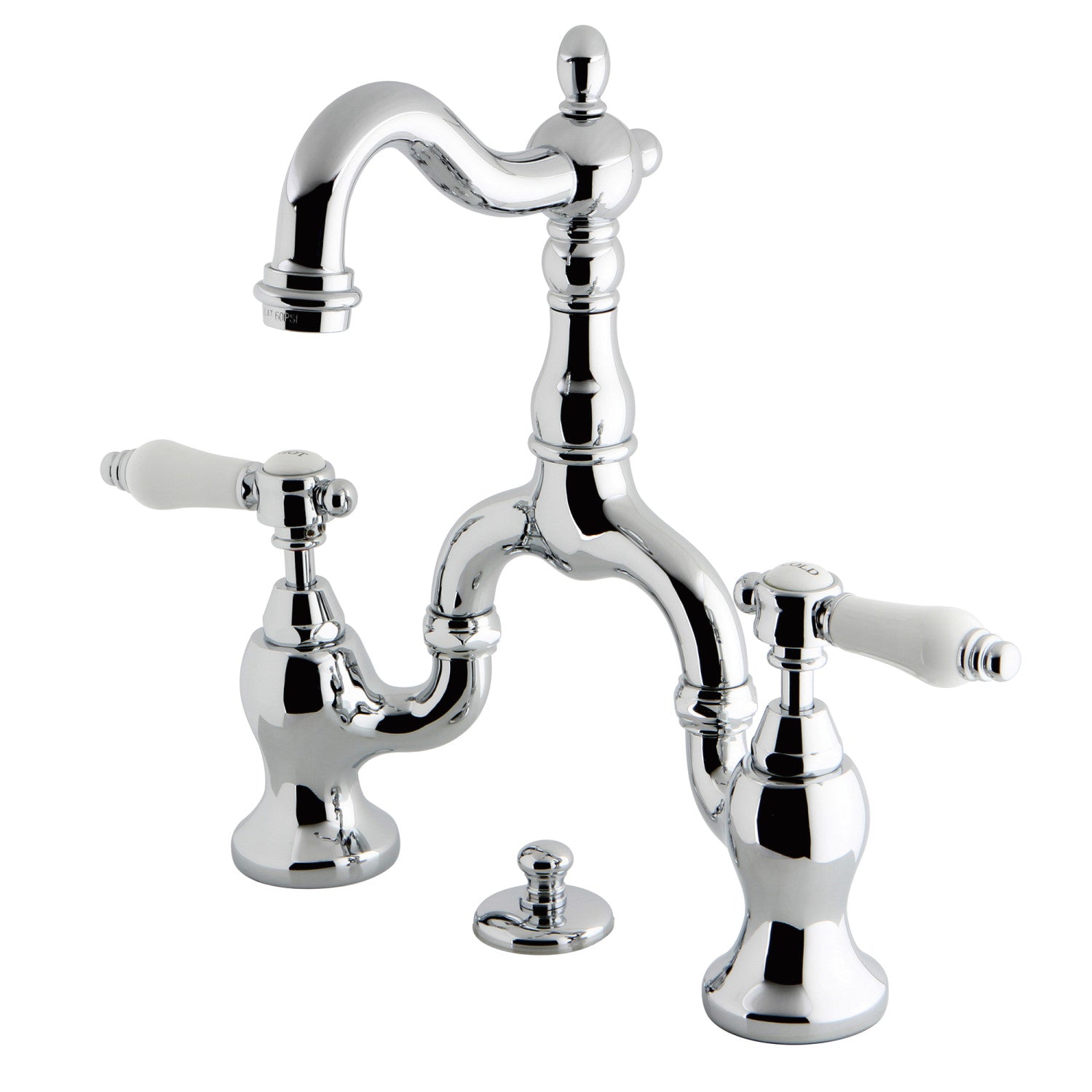 Bel Air KS7971BPL 3-Hole Deck Mount Bathroom Sink Faucet with Brass Pop-Up Drain - Polished Chrome Finish - Two Handle Bridge Design for Vanities & Powder Rooms