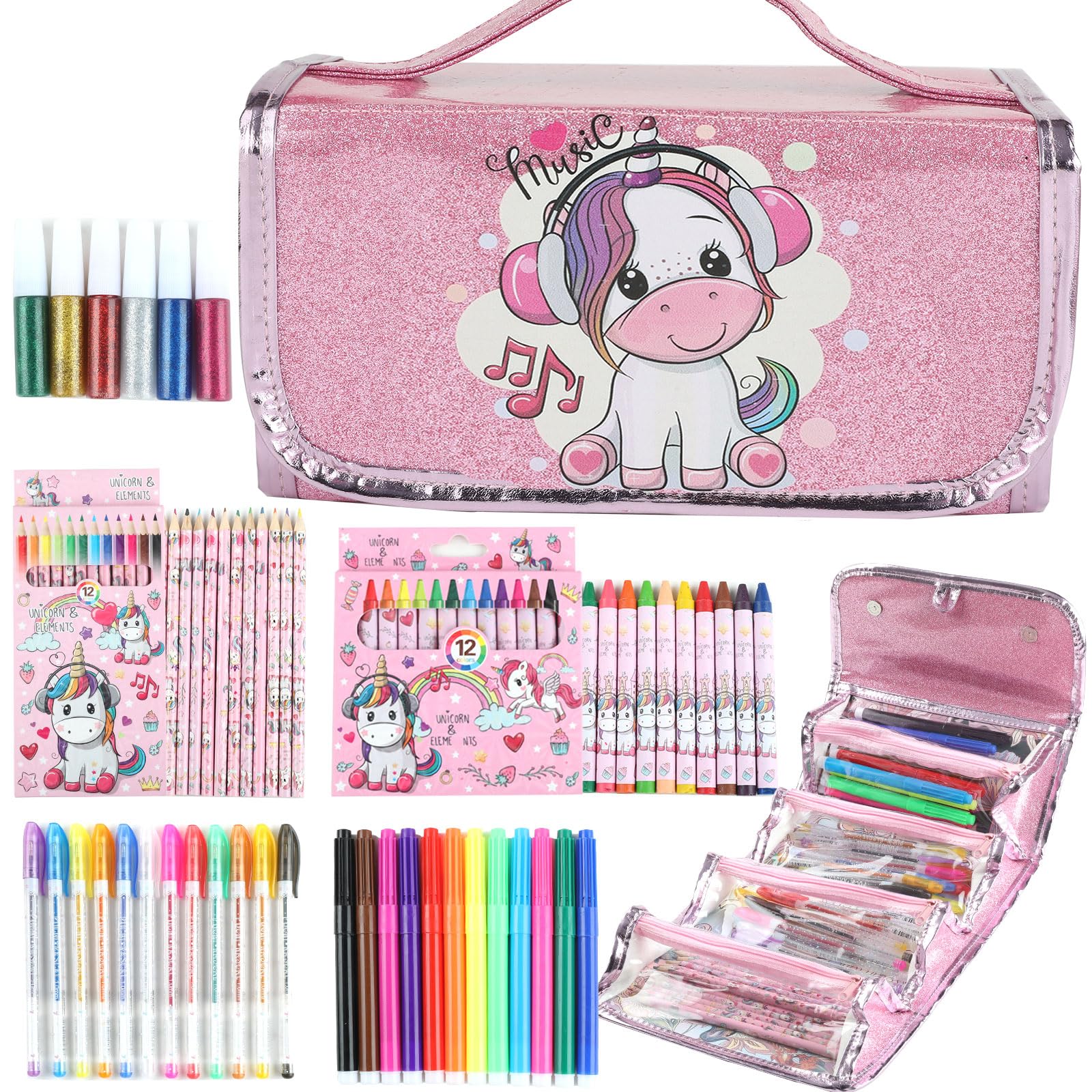 56-Piece Fruit Scented Markers Set with Unicorn Pencil Case - Non-Toxic Washable Art Supplies for Kids Ages 4-8 - Perfect for School Projects, Birthday Gifts & Creative Coloring Activities