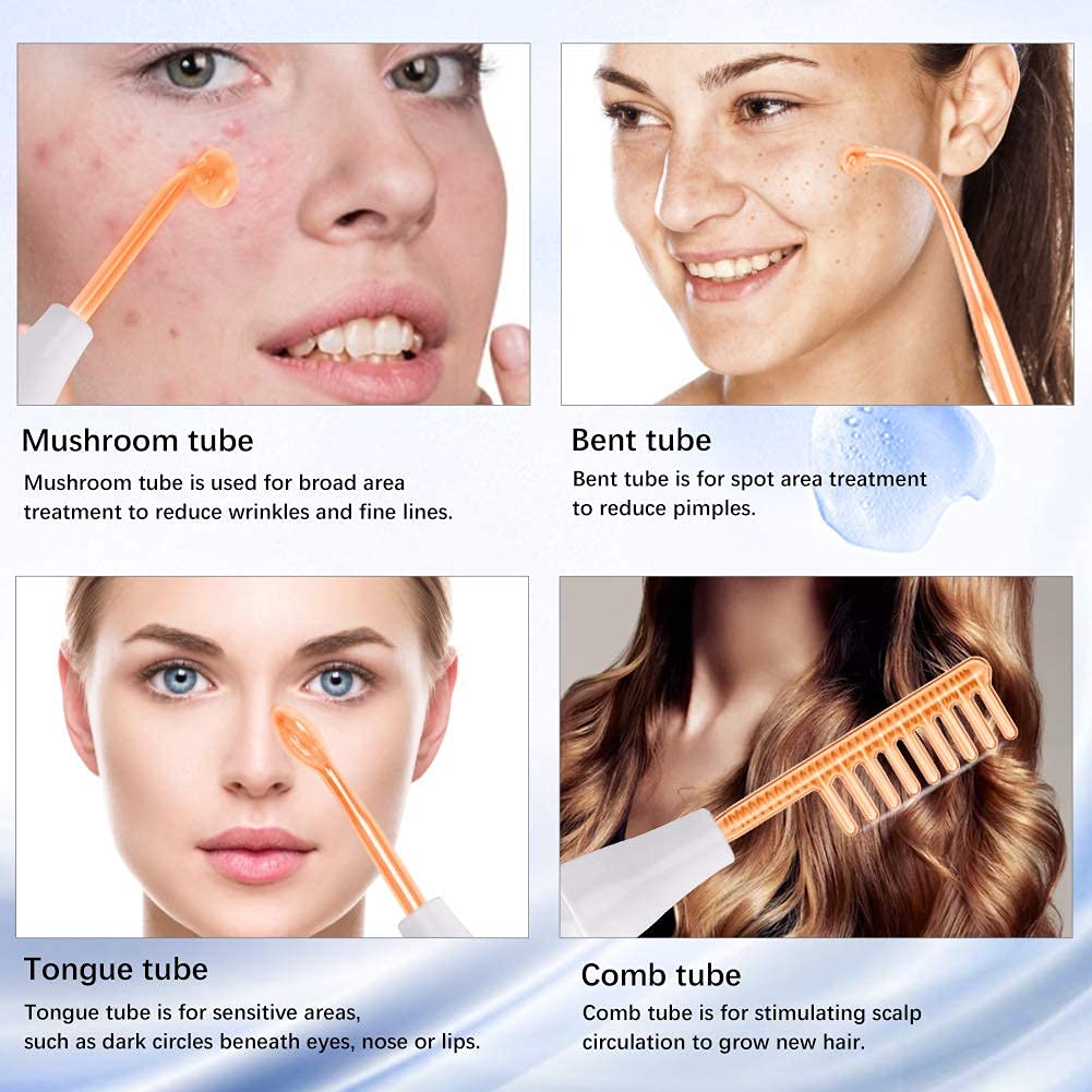 High Frequency Electrotherapy Glass Tubes for Skin Care & Facial Rejuvenation - Professional Salon & Home Use - Crescent Shape with Dot Point Design
