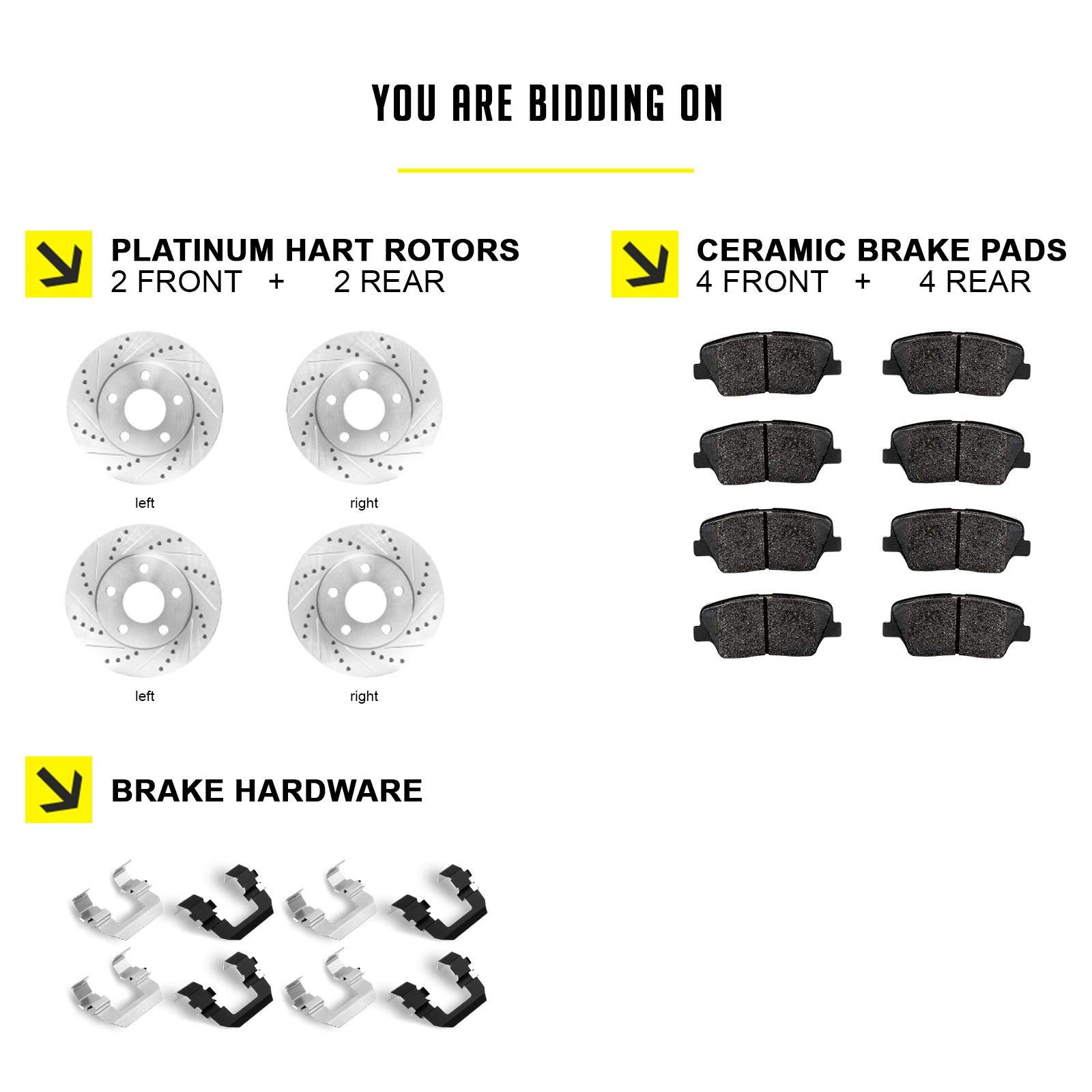Hart Brakes Front & Rear Brake Pads and Rotors Kit - Ceramic Brake Pads with Drilled Rotors - PHCC.40112.02 | Perfect for Sedans, SUVs & Trucks | Smooth Stopping Power for City Driving & Highway Safety