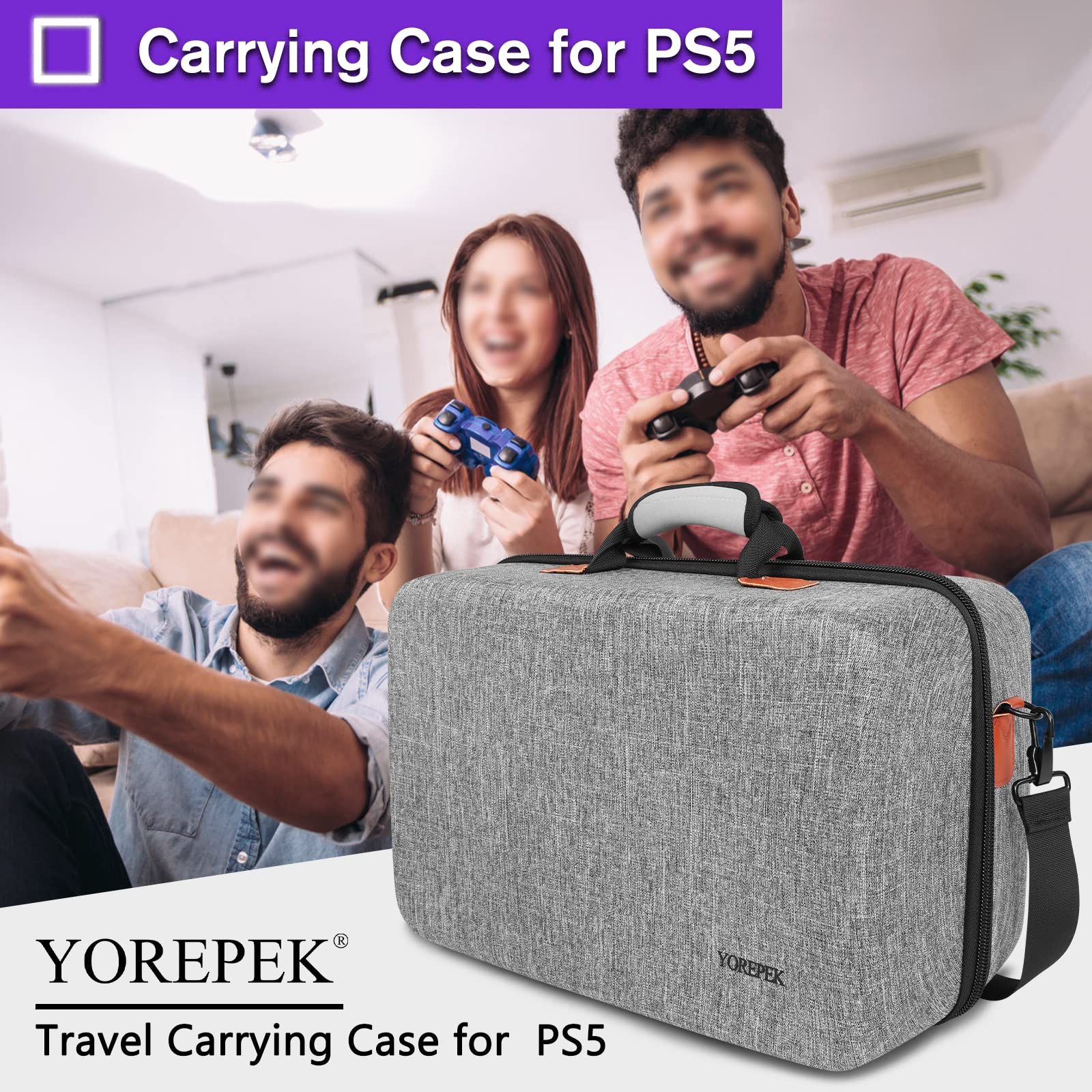 YOREPEK Hard Shell Travel Case for PS5 & PS5 Pro - Protective Storage Bag Compatible with Playstation 5 Digital Edition, Console, 2 Controllers, Headset & Gaming Accessories (Grey) - Perfect for Travel, Storage & Gaming Setup Protection
