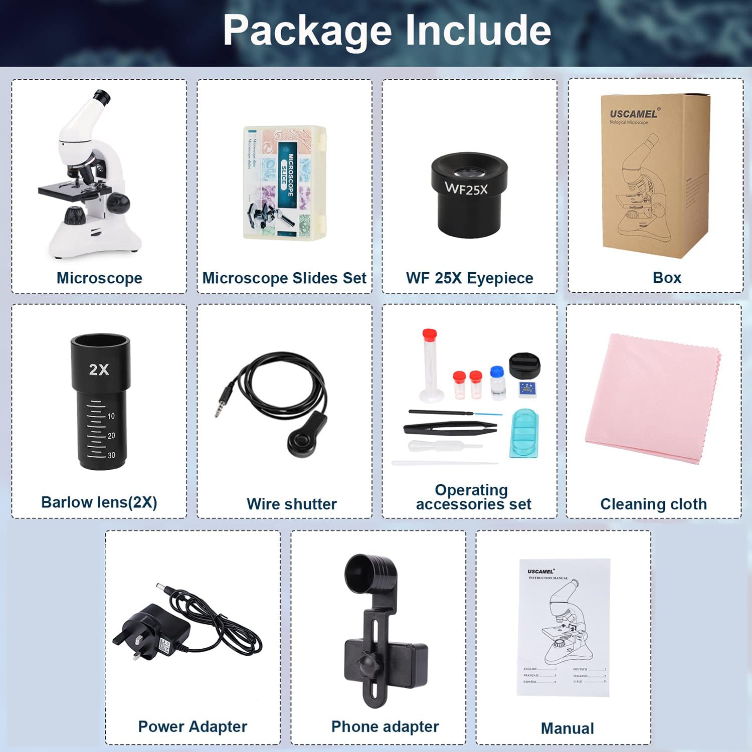 USCAMEL 100X-2000X Biological Compound Monocular Microscope Kit with LED Illumination, Slides & Phone Adapter - Professional & Beginner Microscope for Adults, Kids, Students - Perfect for School Labs, Home Education & Scientific Exploration