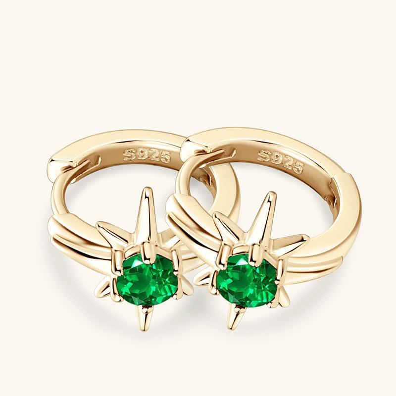 Romantic Star Emerald Hoop Earrings - Elegant Green Gemstone Jewelry for Women | Perfect for Date Night, Parties & Special Occasions