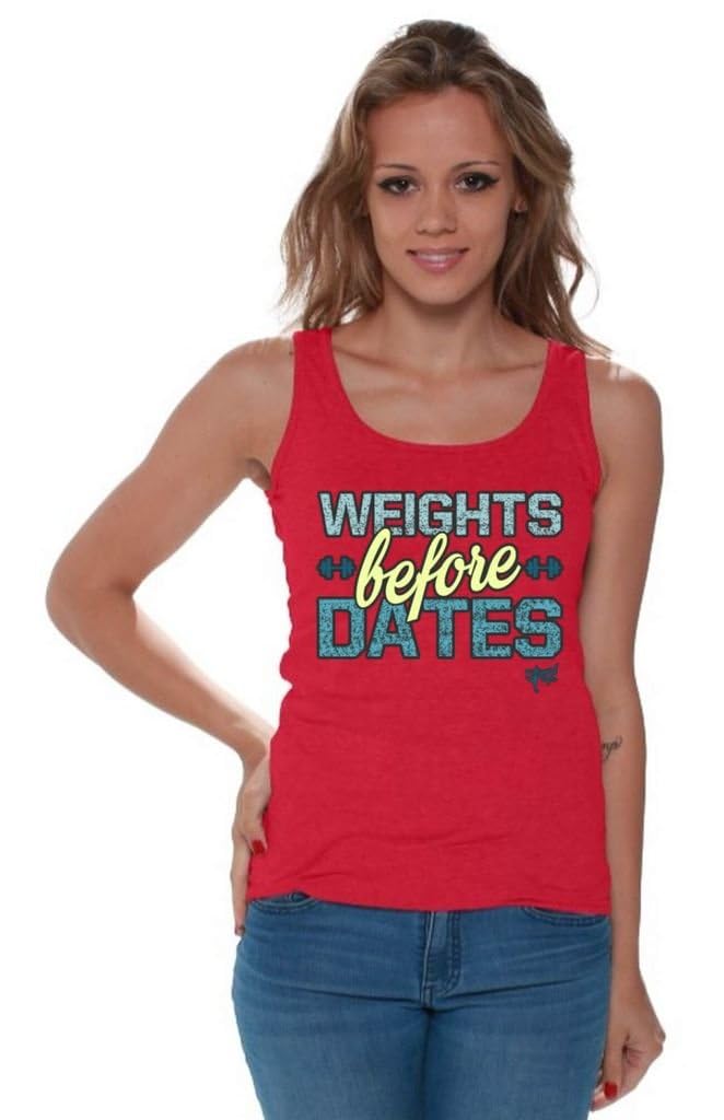 Funny Gym Quote Tank Top for Women - 'Weights Before Dates' Motivational Workout Shirt | Perfect for Fitness Enthusiasts & Gym Lovers