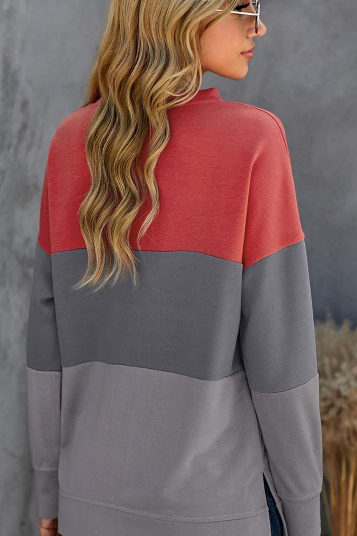 KINSWT Women's Long Sleeve Striped Crewneck Sweatshirt - Side Split Pullover Top for Casual Wear & Loungewear | Perfect for Fall & Winter Outfits