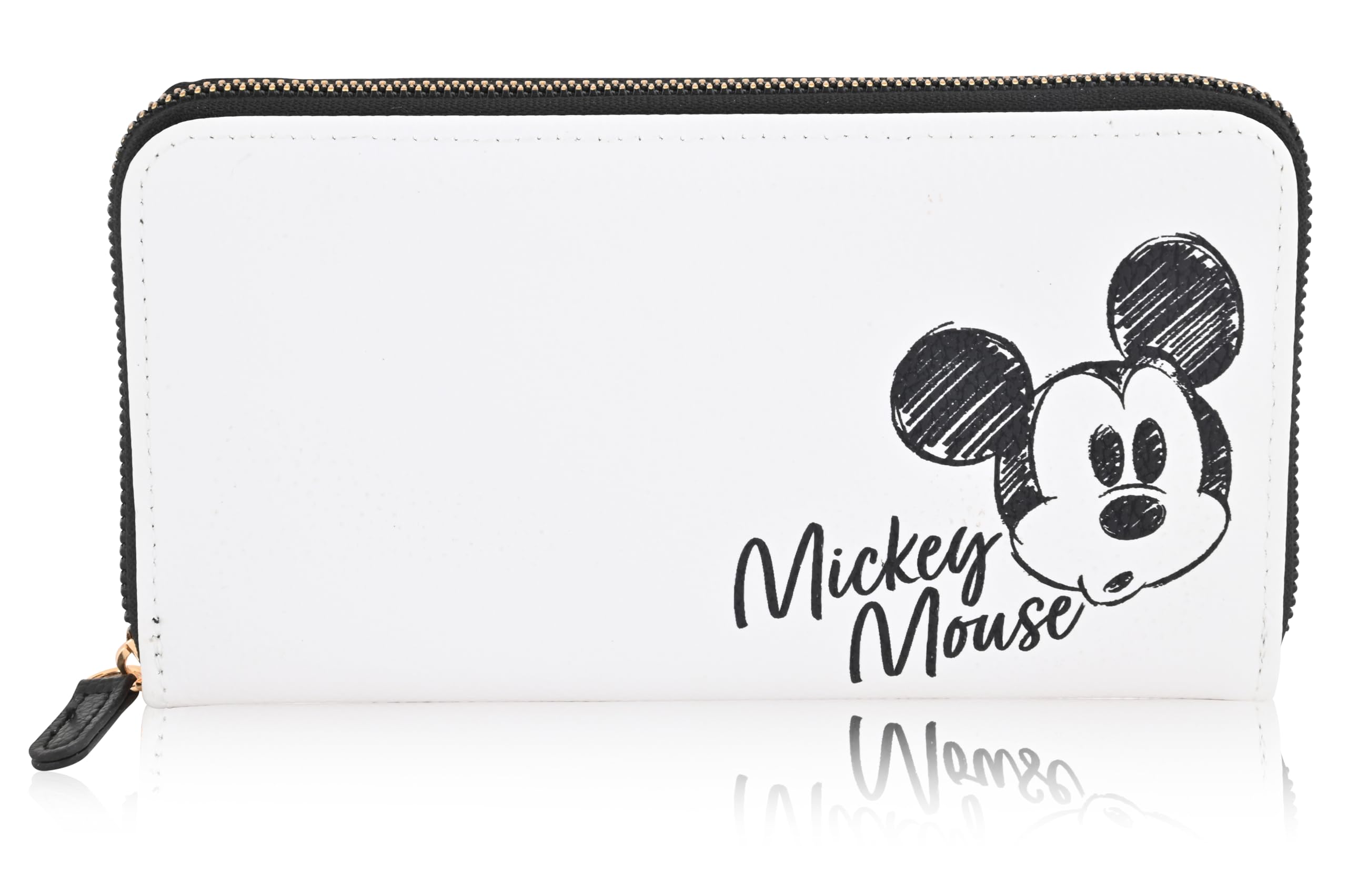 Disney Mickey Mouse Women's Wallet - PU Leather Wristlet Clutch with Minnie Mouse Design (White & Black) | Fashionable Women's Accessory for Parties, Shopping & Everyday Use