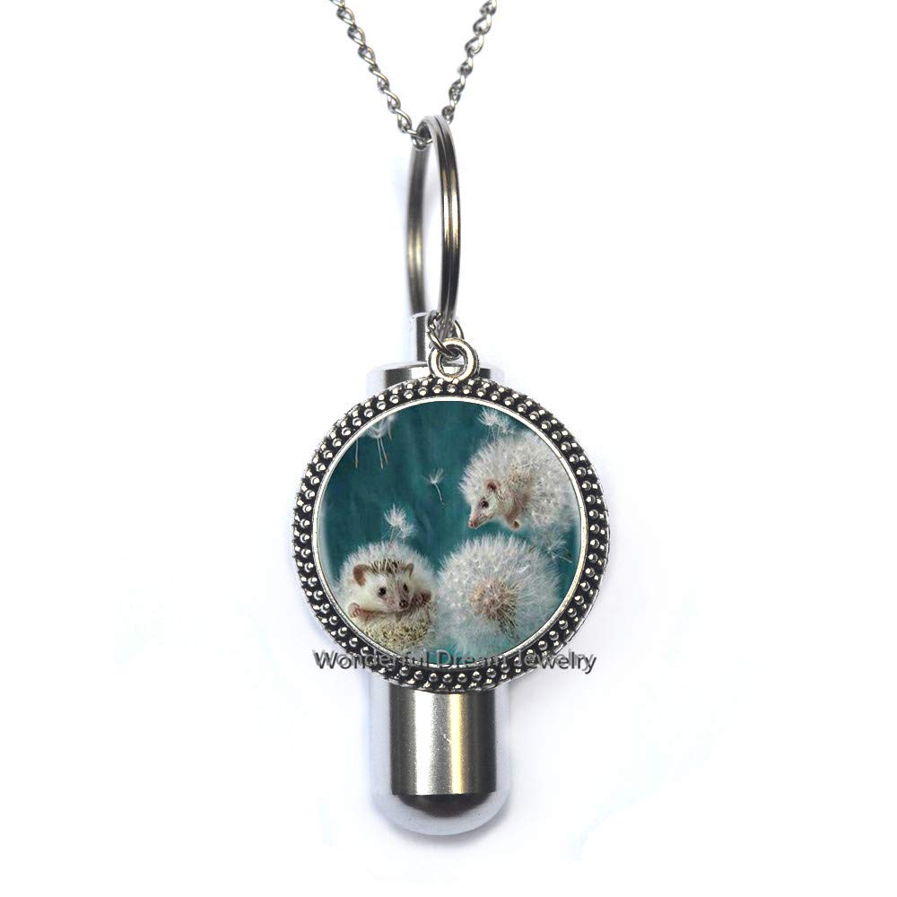 Handmade Glass Cremation Urn Necklace - Dandelion & Hedgehog Design in Glass Dome for Ashes Keepsake | Memorial Jewelry for Loved Ones | Perfect for Funerals, Memorials & Remembrance Ceremonies