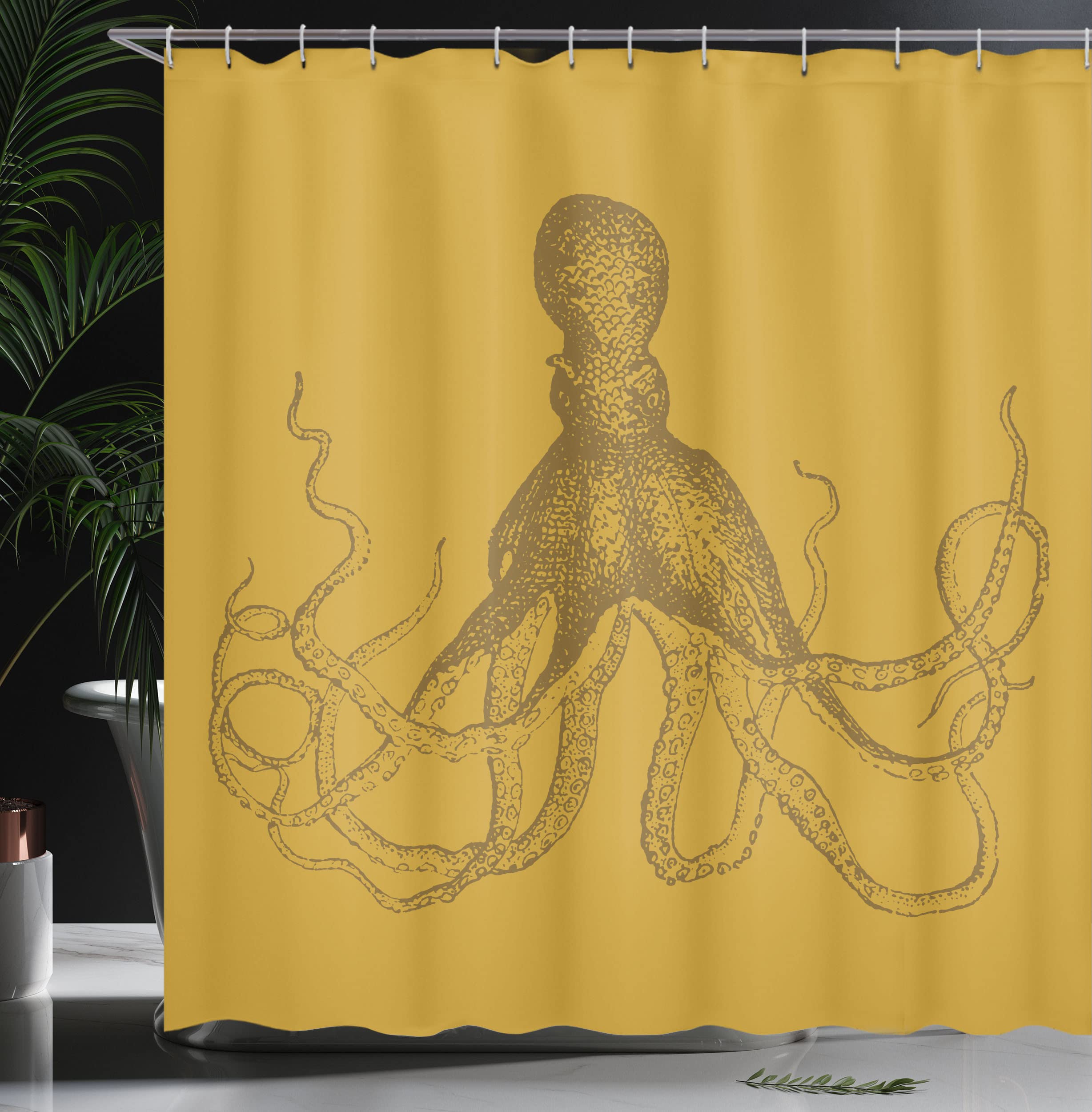 Ambesonne Octopus Shower Curtain - Monochrome Marine Animal Tentacles Underwater Sketch Art, 69x70 Inch Fabric Bathroom Decor with Hooks - Perfect for Coastal, Nautical or Ocean-Themed Bathrooms