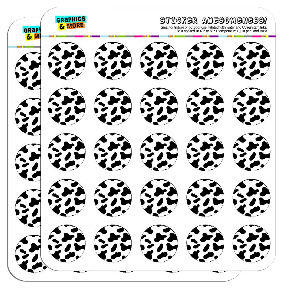 Black and White Cow Print 1 Inch Planner Stickers - Opaque Adhesive Scrapbooking Decals for Bullet Journals, Calendars, DIY Crafts & School Projects