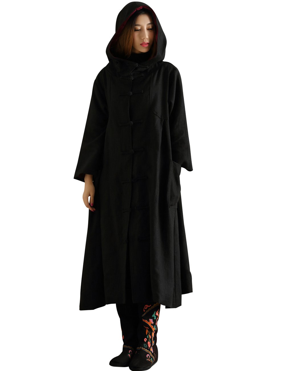 Women's Warm Hooded Witch Trench Coat - Waterproof Winter Long Coat for Halloween, Cosplay & Outdoor Activities