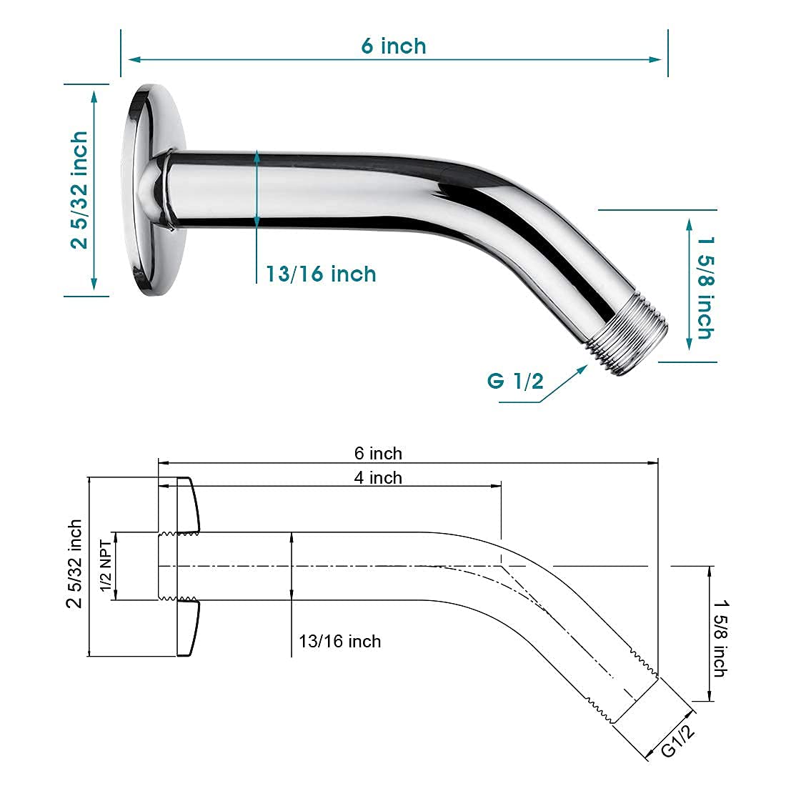 BRIGHT SHOWERS High Pressure Rain Shower Head Combo with Handheld Shower Head & 6 Inch Brass Shower Arm - Chrome Finish for Luxurious Bathroom Upgrade | Perfect for Spa-Like Experience and Water Conservation