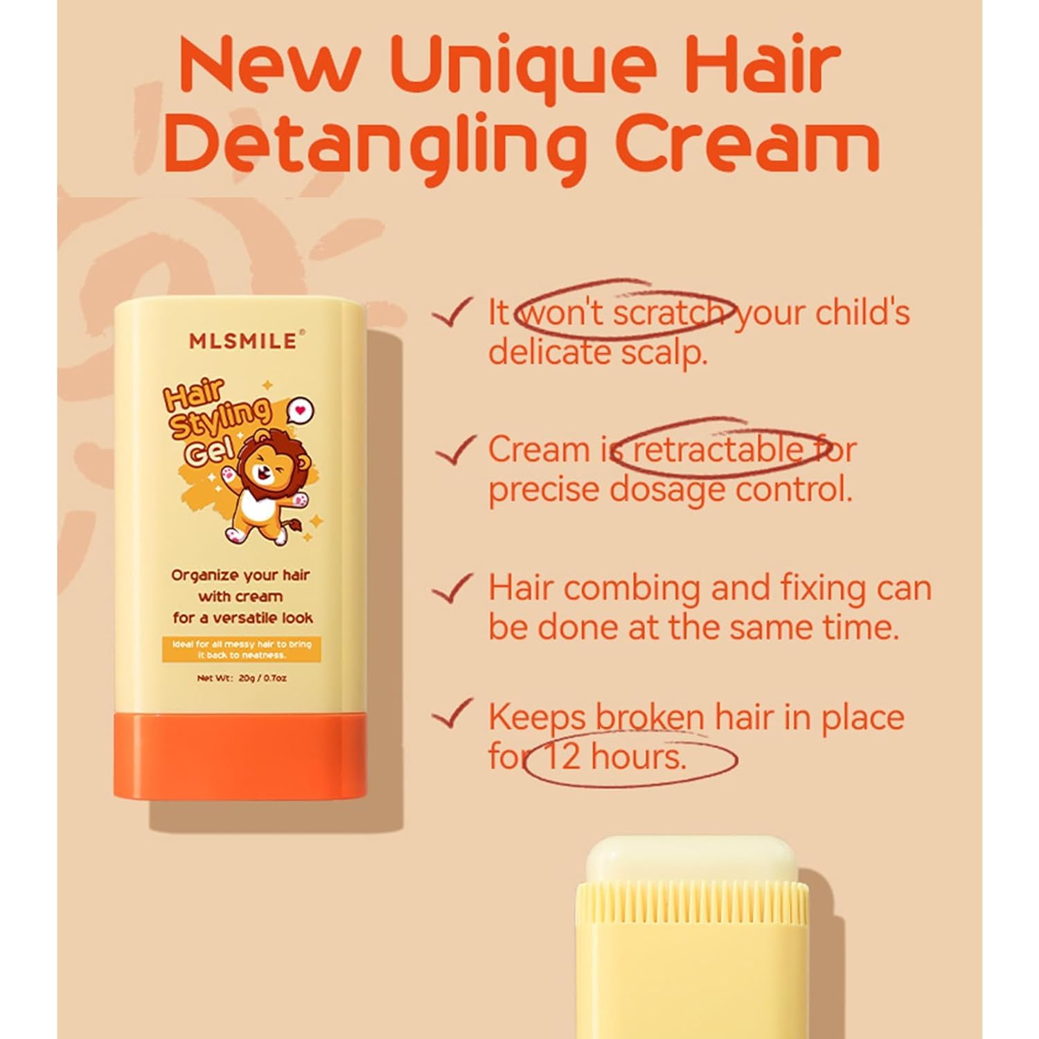 Kids Hair Styling Gel & Wax Stick with Built-in Comb - 2-in-1 Natural Hair Finishing Product for Children, Non-Greasy & Easy to Style, 0.71oz Clear Formula - Perfect for School, Parties & Daily Hairstyles