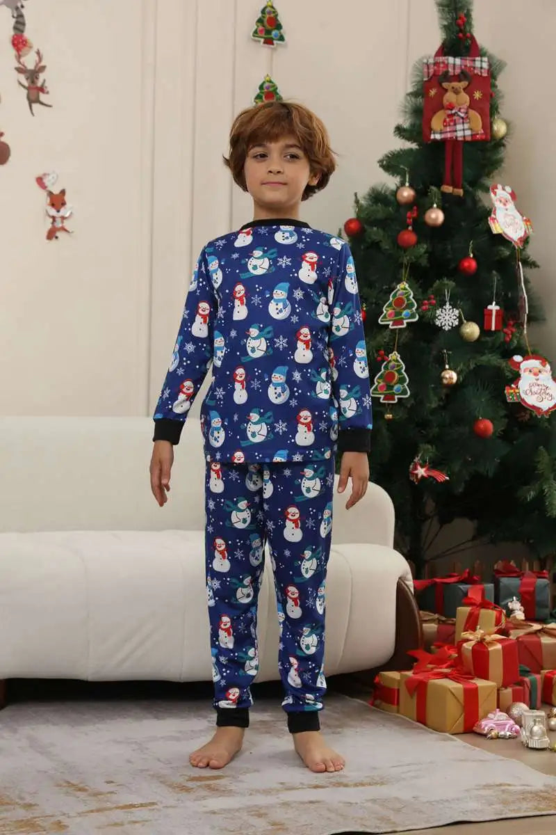 Blue Snowman Christmas Matching Family Pajamas Set - Cozy Holiday PJS for Family Photos & Festive Gatherings
