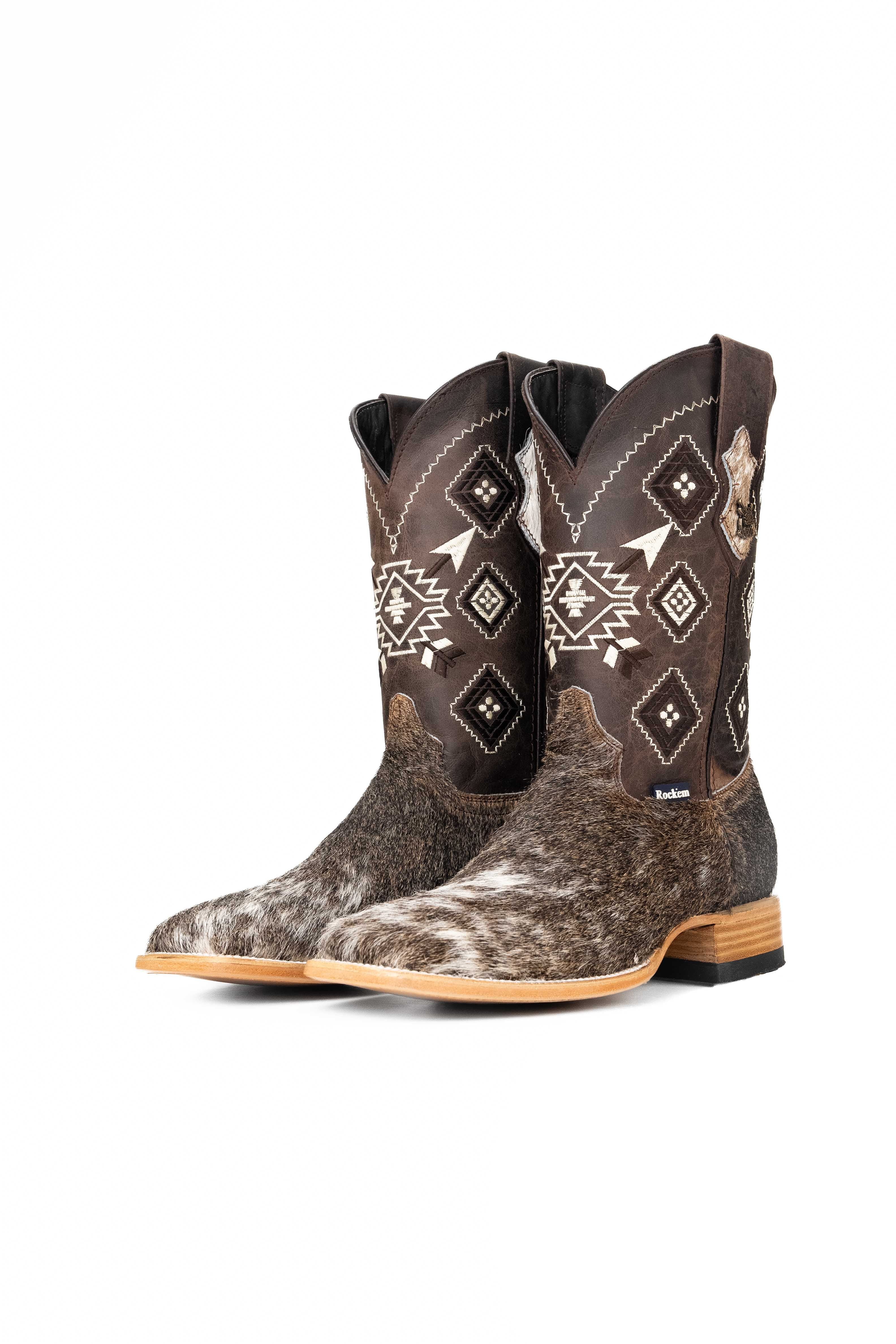 **Men's Genuine Cowhide Square Toe Cowboy Boots - Size 8 (US) - Western Style Boots for Rodeo, Country Music & Outdoor Adventures**