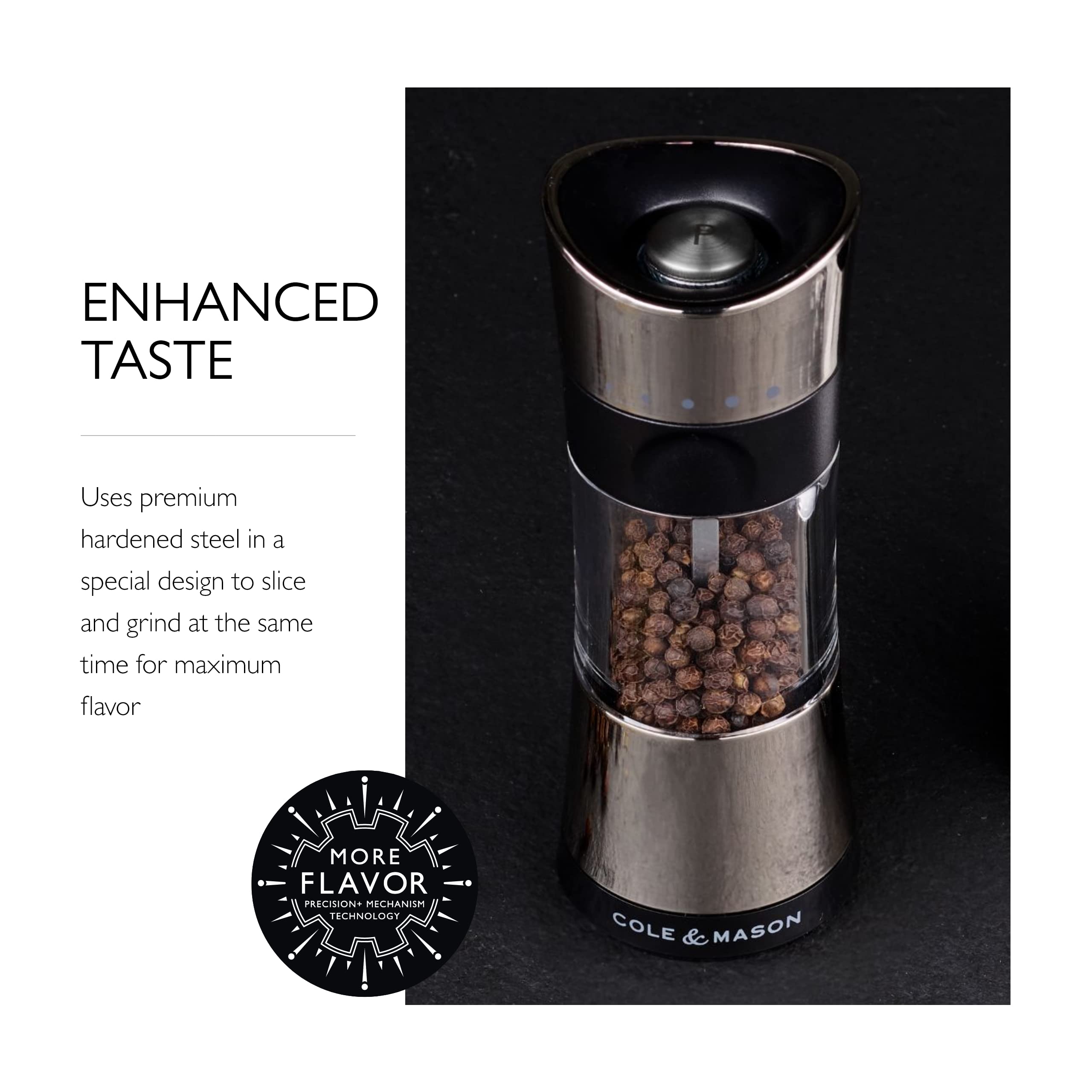 Cole & Mason 6-inch Horsham Salt & Pepper Mill Gift Set - Adjustable Refillable Chrome Spice Grinders with Precision Settings - Perfect for Kitchen, Dining Table & Gourmet Cooking Gifts