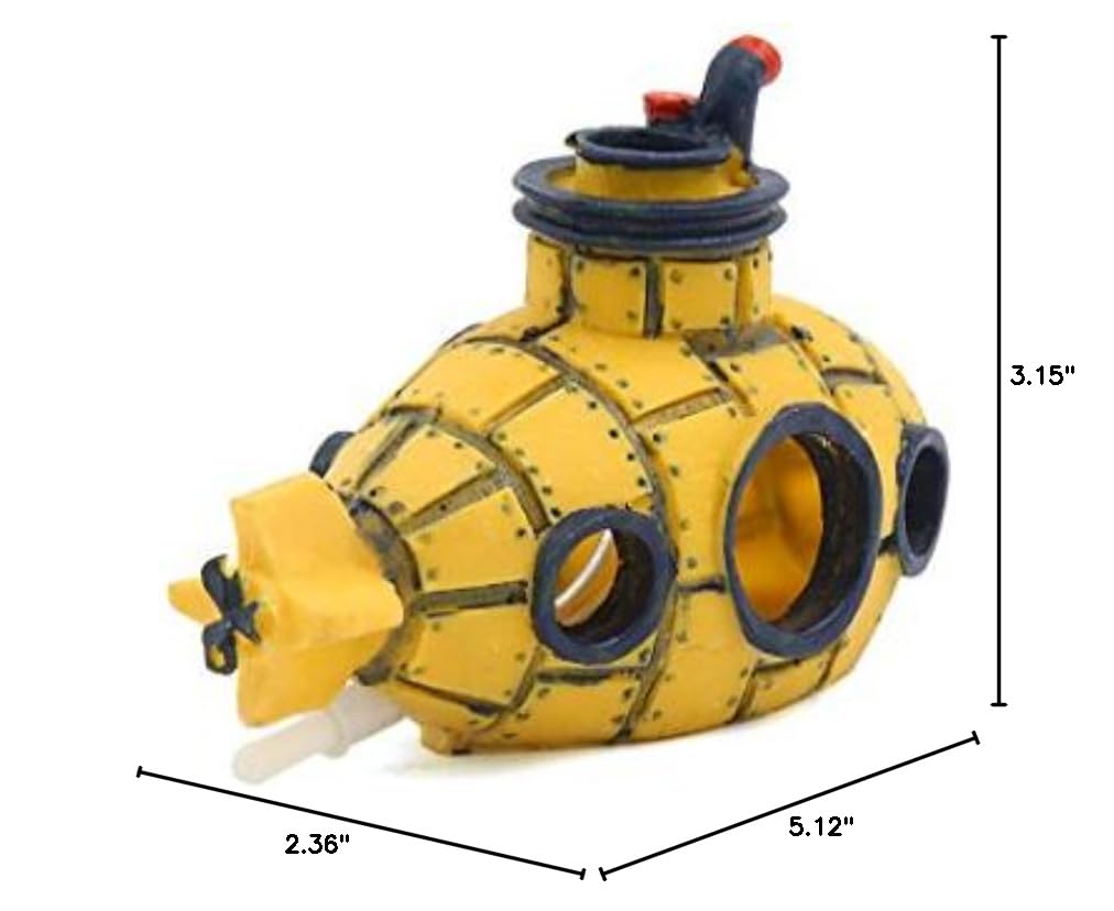 uxcell Yellow Spaceship Aquarium Bubble Maker - Fish Tank Decoration Ornament 13x6x8cm for Freshwater & Saltwater Tanks - Fun Bubble Stream for Aquatic Pets Play