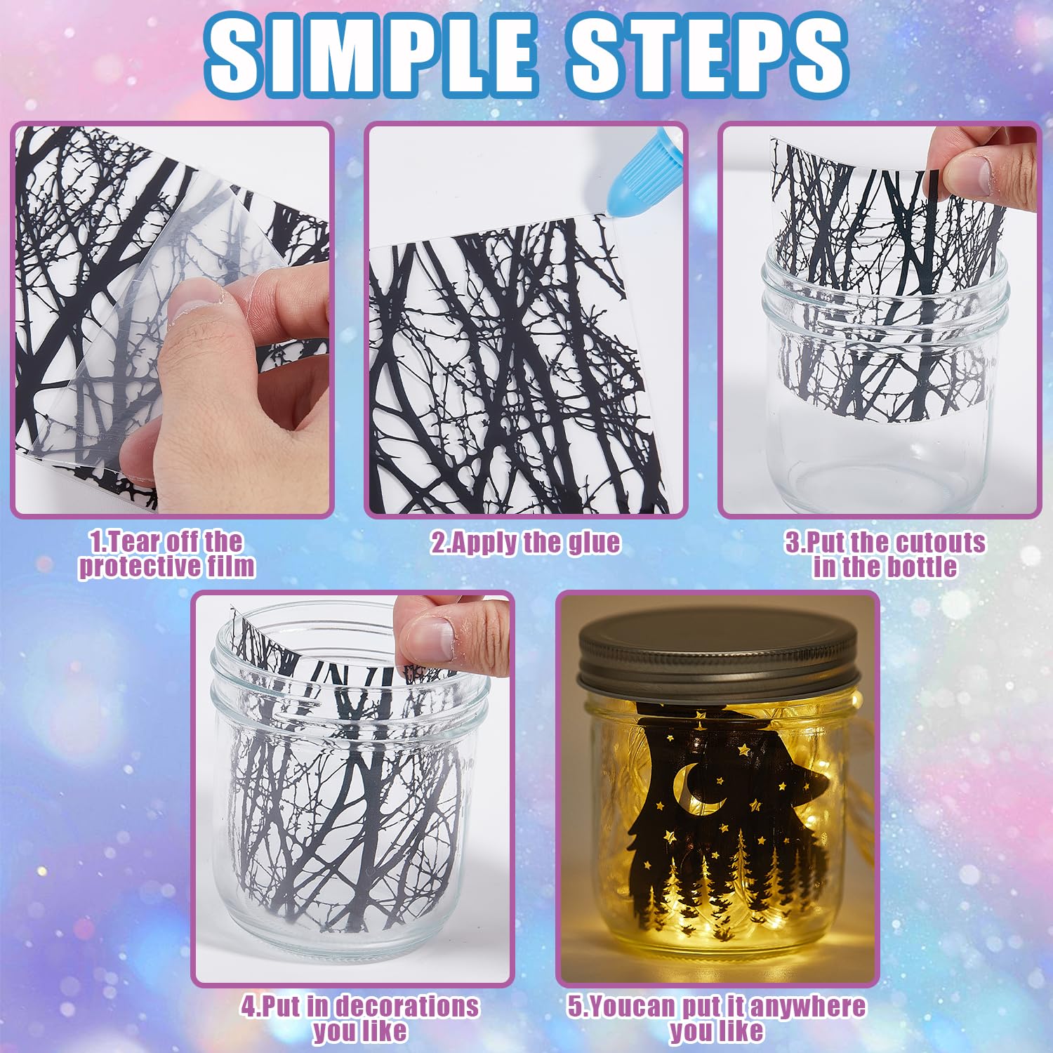 GLOBLELAND Forest Animals Silhouette Jar Cutouts - Decorative Window Clings for Glass, Plastic Wall Art, Mountain & Tree Paper Cutouts - Non-Adhesive Lamp Decals (Perfect for Nursery Decor, DIY Home Projects & Seasonal Window Displays)