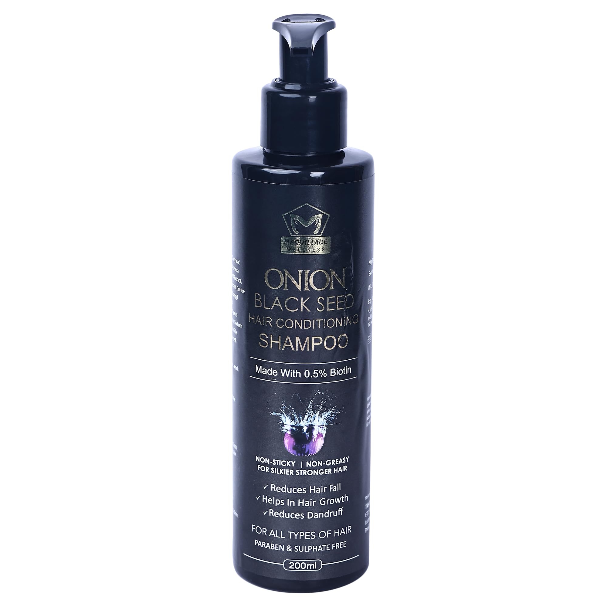 Onion Black Seed Hair Growth Shampoo - Biotin Enriched for Anti Hair Fall & Stronger Hair | Sulfate & Paraben Free 200ml | Promotes Thicker, Silkier Hair for Daily Use & Scalp Care