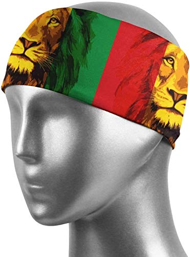 Reggae Rasta Flag Lion Headbands for Men & Women - Stretchy Sweat Wicking Sports Headband for Workout, Running, Yoga & Travel - Breathable Athletic Hairband & Headscarf for Fitness, Gym & Outdoor Activities