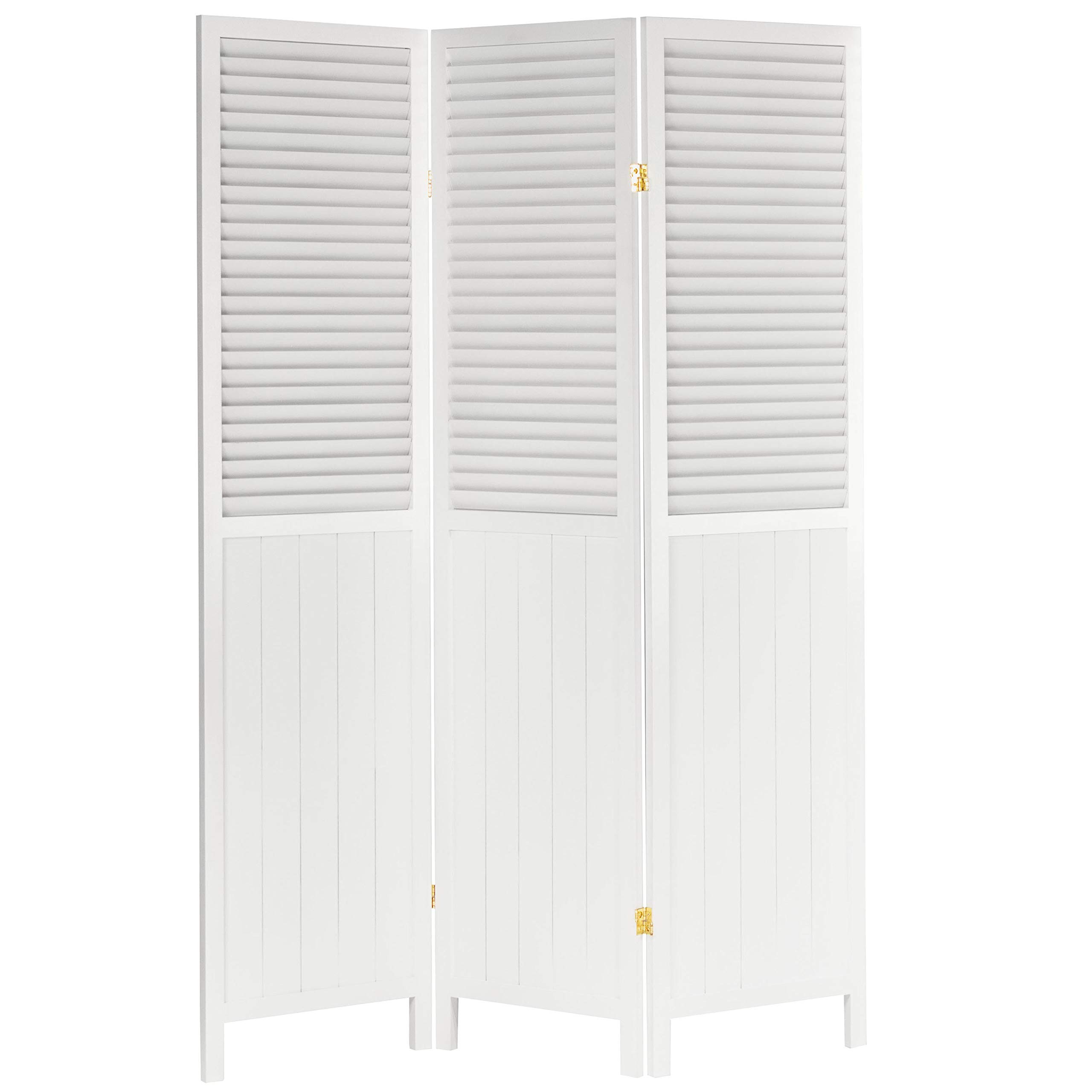 6 ft. Tall White Louvered Beadboard Room Divider - 3 Panel Folding Privacy Screen for Home Office, Bedroom & Living Room | Red Lantern Decorative Partition