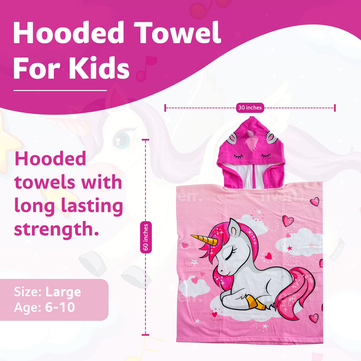 **Soft Hooded Towel Set for Girls 6-10 Years Old - Large 60