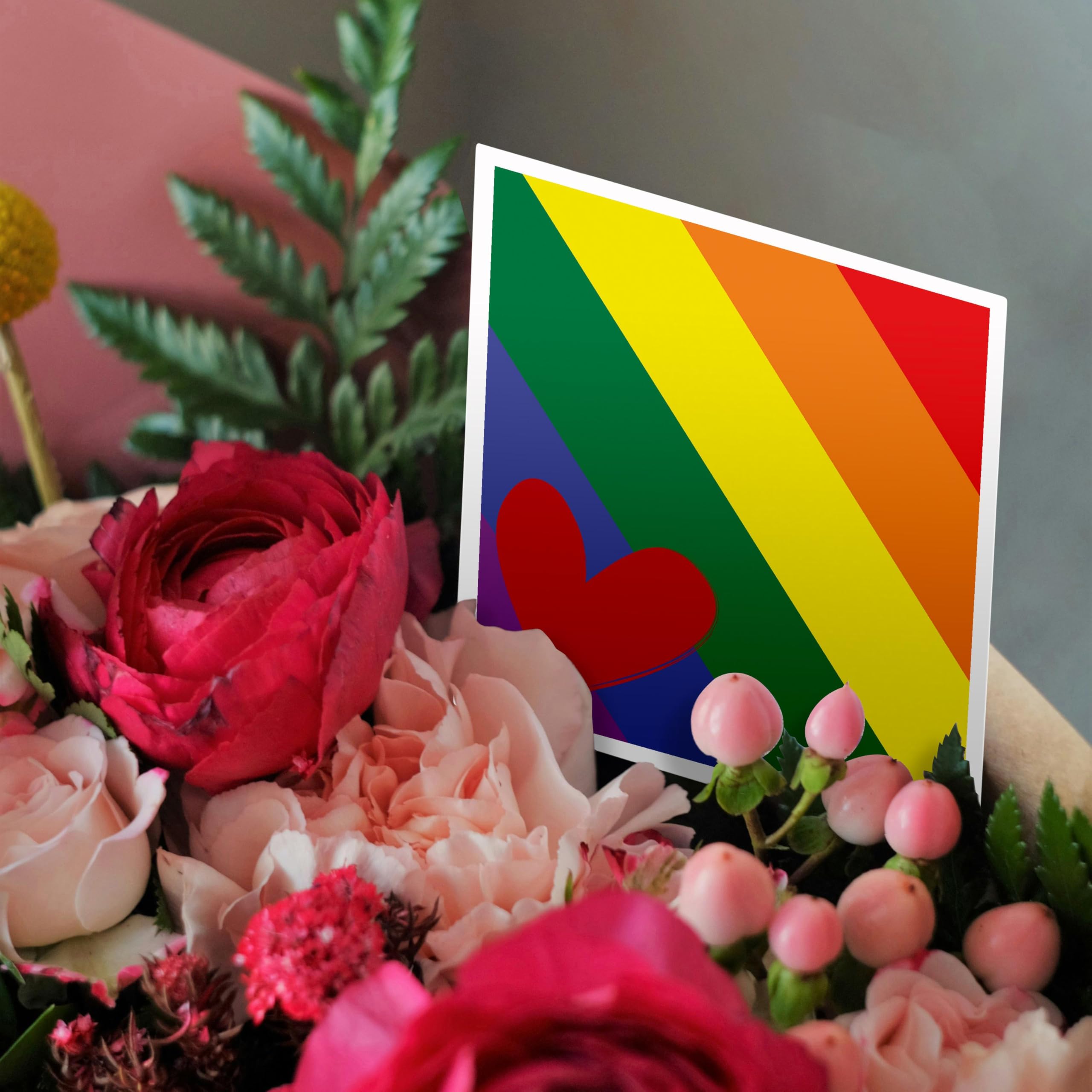 Rainbow Pride Greeting Card with Red Heart - LGBTQ+ Inclusive Design for Birthdays, Anniversaries & Celebrations