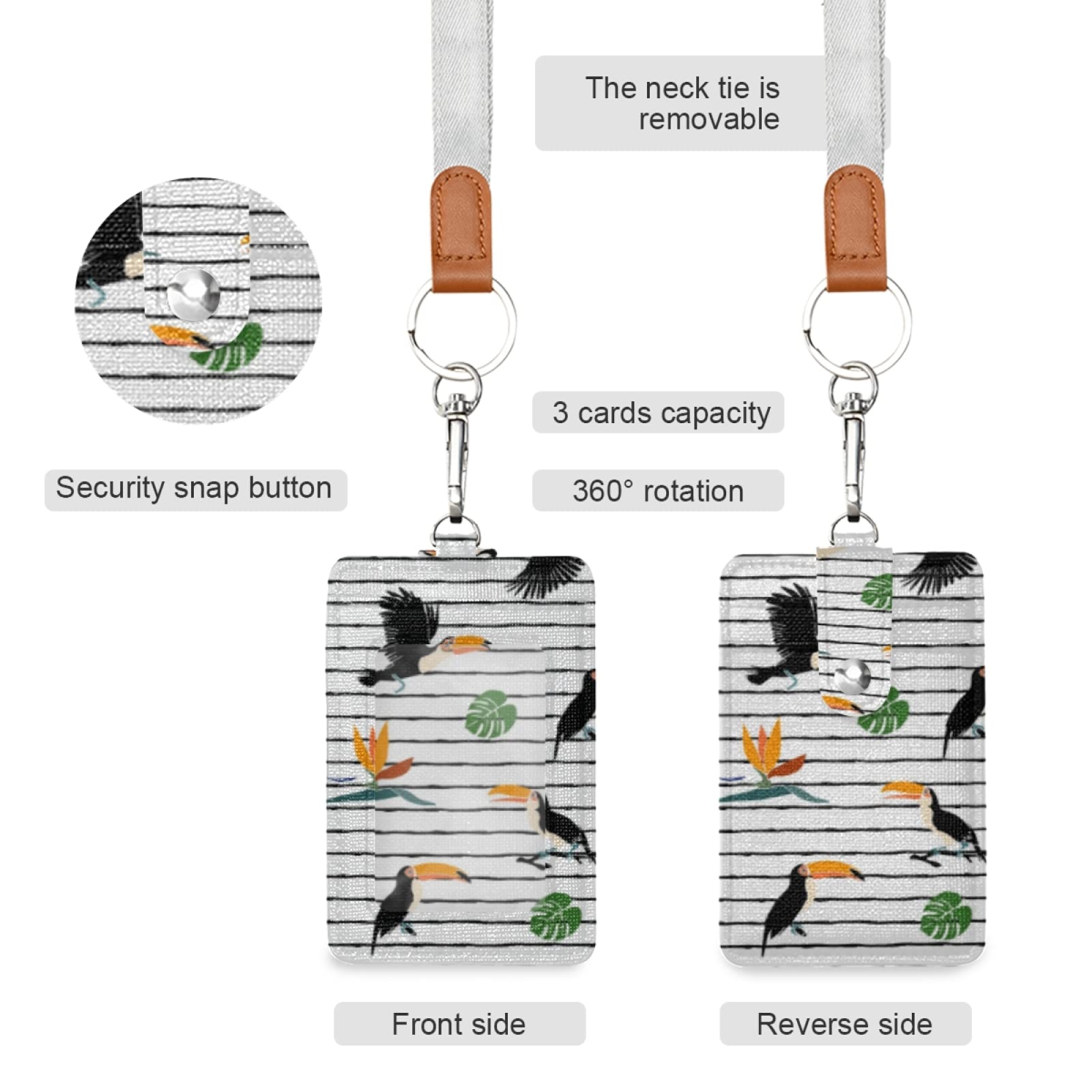 Toucans ID Badge Holder with Lanyard - Vertical Leather for Office & School