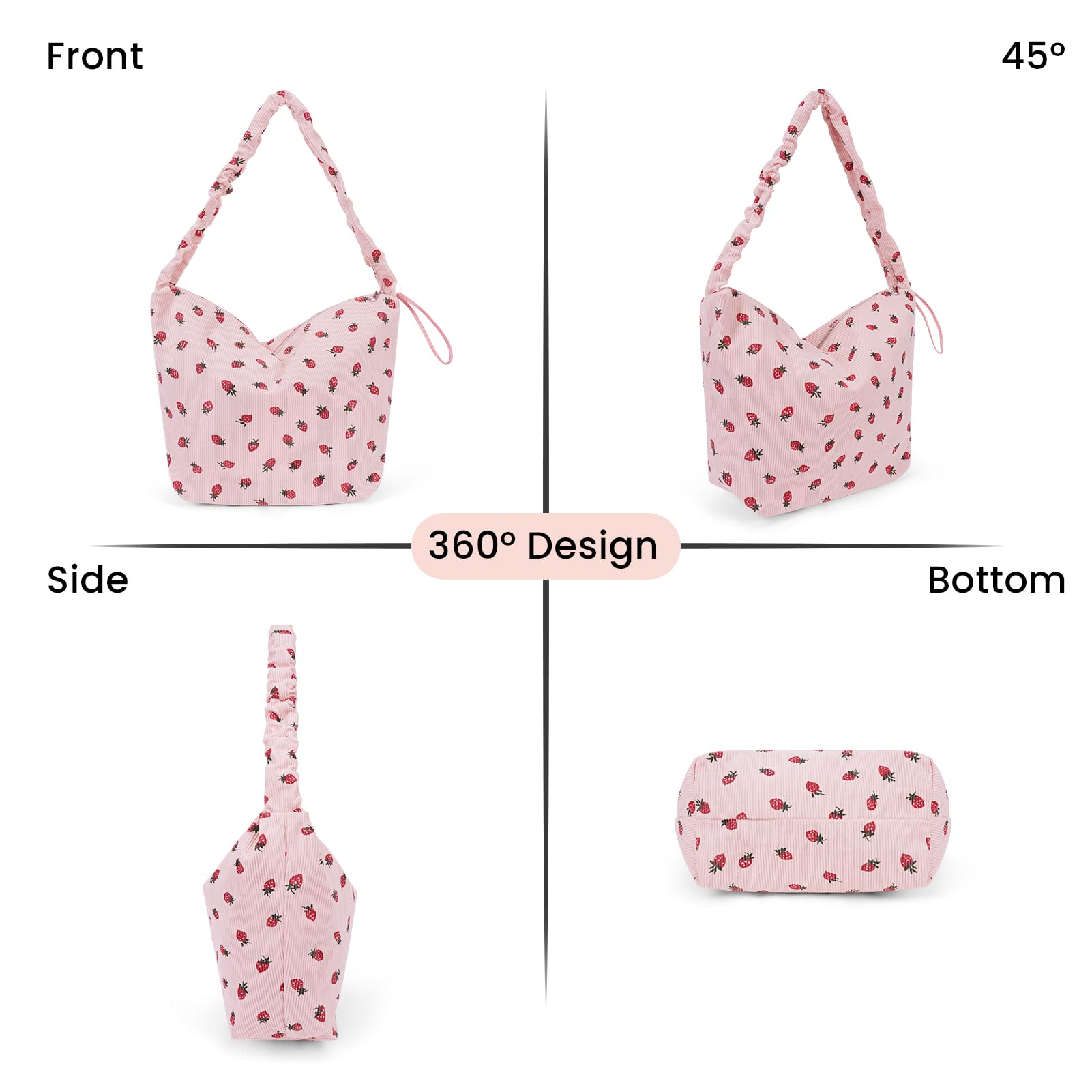 Stylish Corduroy Strawberry Tote Bag for Women - Cute Zippered Shoulder Purse & Hobo Bag | Perfect for Work, Shopping & Casual Outings