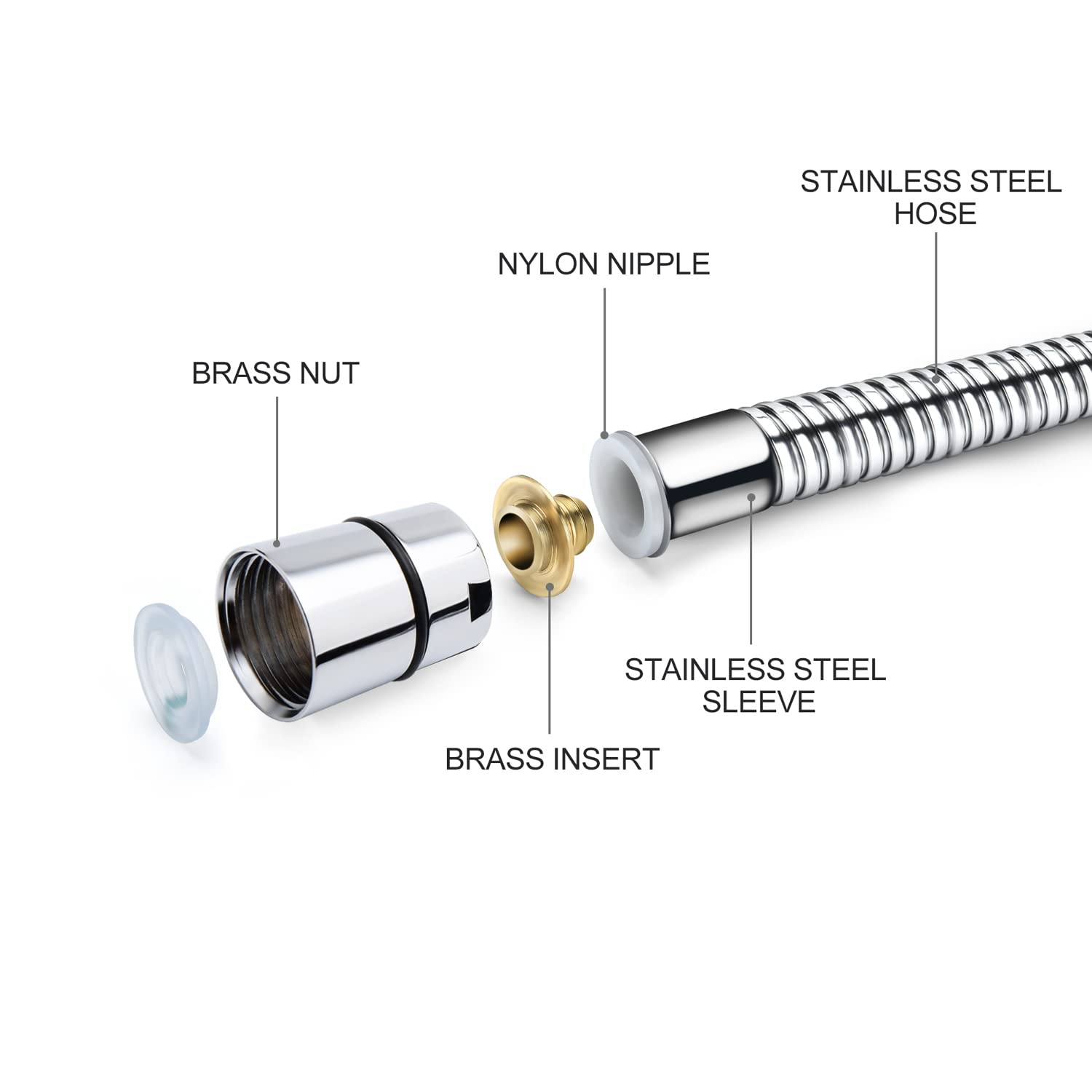 Extra Long 118 Inch Shower Hose - Brushed Chrome Handheld Shower Head Hose with Brass Insert & Nut - Lightweight & Flexible for Bathroom, RV, and Mobile Home Use