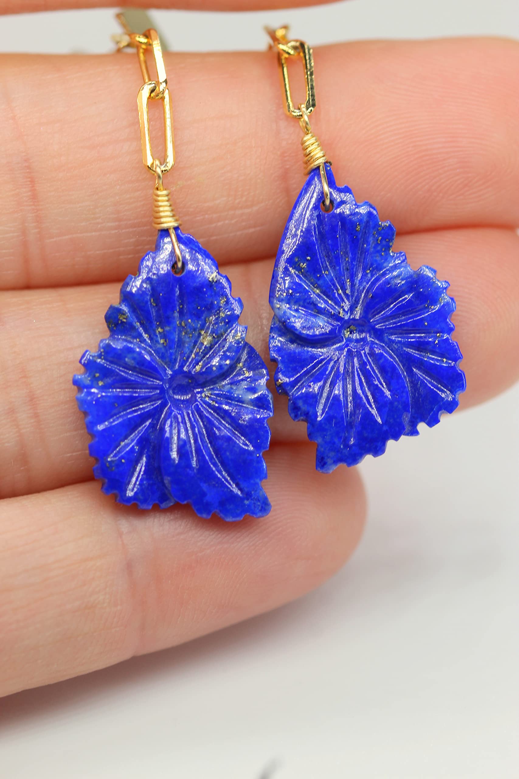Belity AAA Lapis Lazuli Gold Filled Earrings - Hand Carved Gemstone Dangle Earrings for Women | Perfect Christmas Gift, Anniversary Present, Wife Gift | Great for Parties, Weddings & Special Occasions