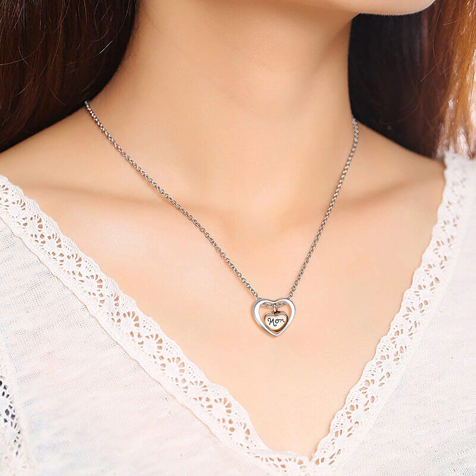 Rose Gold Double Heart Urn Necklace for Ashes - Cremation Jewelry Keepsake Memorial Pendant for Grandma - Perfect for Honoring Loved Ones at Memorials & Special Occasions