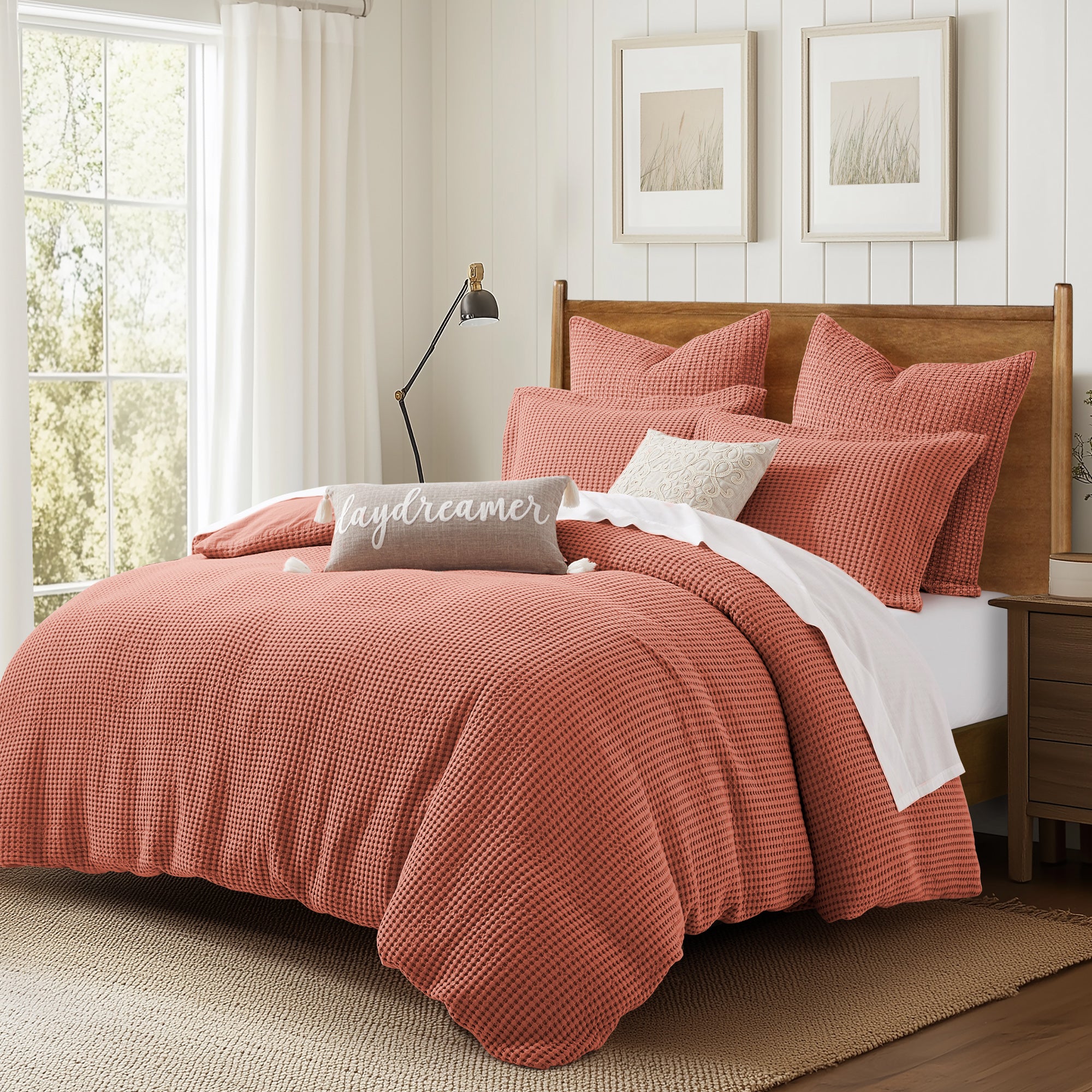 Mills Waffle Duvet Cover Set - Soft Textured Bedding for Cozy Comfort - Perfect for Master Bedroom, Guest Room & Dorm Decor