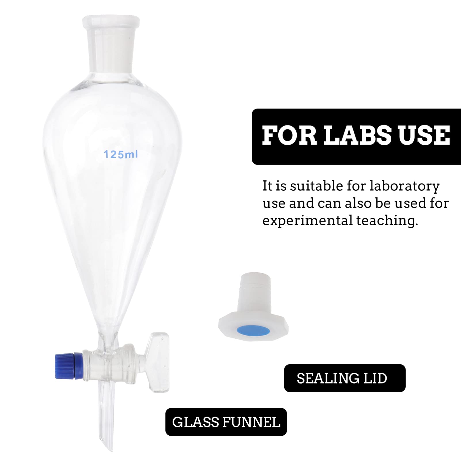 Premium Borosilicate Glass Pear-Shaped Separatory Funnel 125ml - Heavy Wall Conical Design for Precise Liquid Separation - Ideal for Chemistry Labs, Essential Oil Extraction & Essential Laboratory Accessories - Perfect for Organic Chemistry Experiments & Liquid-Liquid Extraction