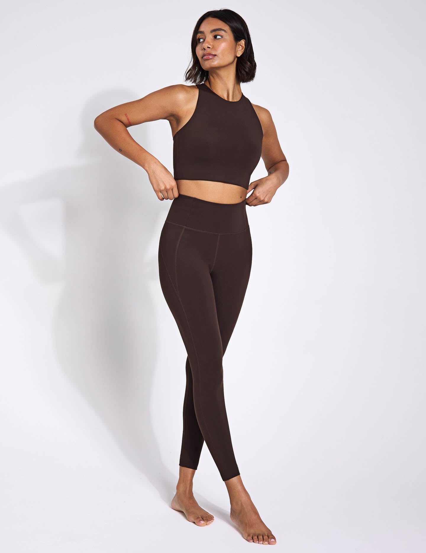 High Waisted Compression Leggings for Women - Cocoa Brown - Tummy Control Workout Yoga Pants for Running, Gym & Lounge