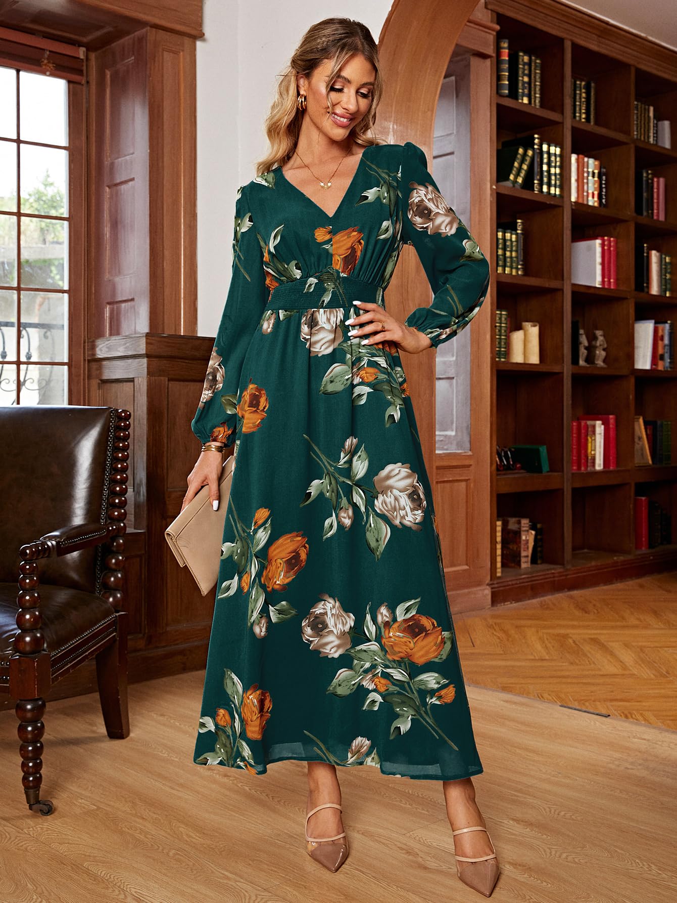 Boho Floral Maxi Dress for Women - Flowy Casual V-Neck Short Sleeve Long Dress for Wedding Guest, Holiday & Beach Wear | Perfect for Summer Vacations, Date Nights and Outdoor Events