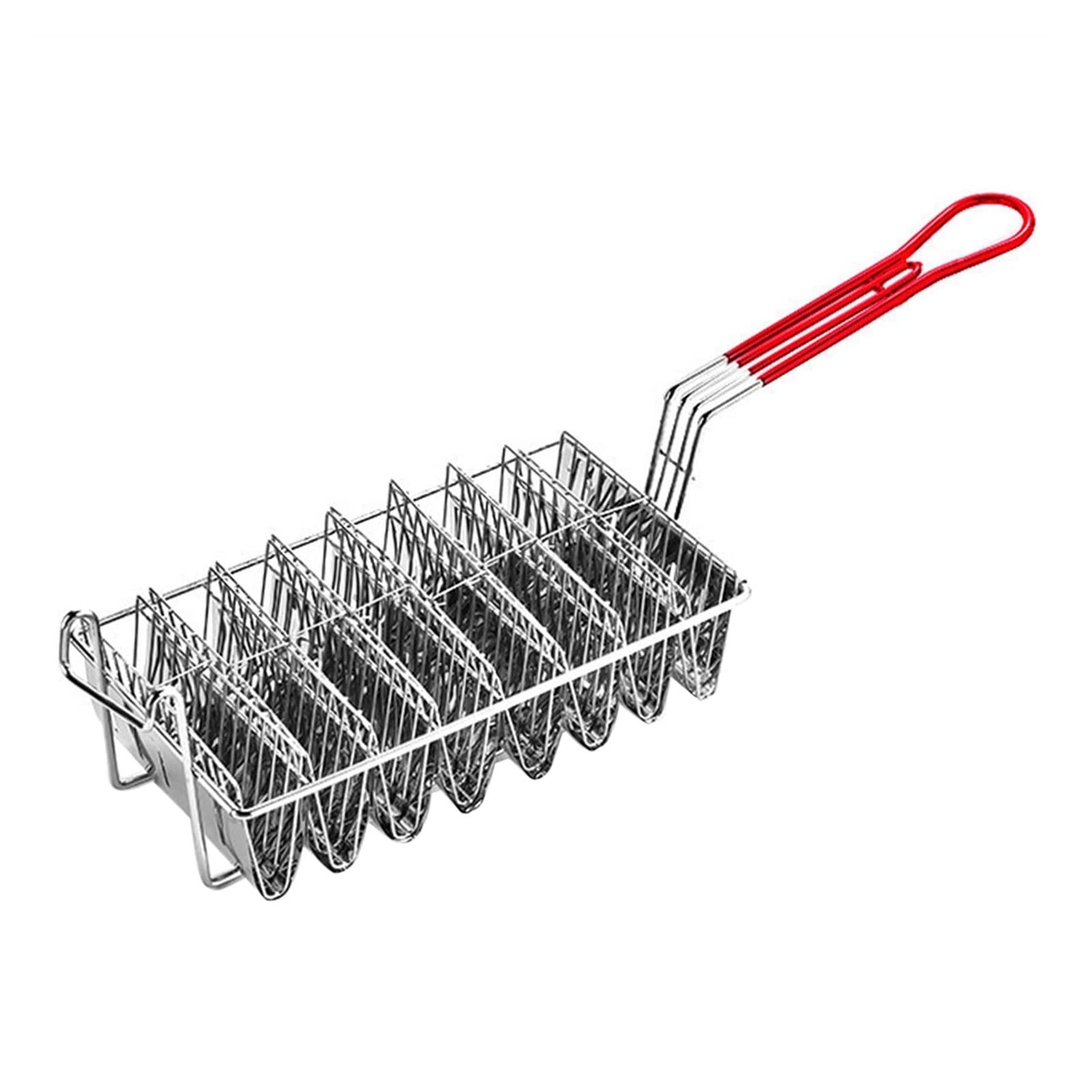 TOMYEUS 8-Shell Taco Holder Basket with Non-Slip Grip Handle - Stainless Steel Deep Fryer Basket for French Fries, Tacos & Onion Rings - Perfect for Restaurants, Food Trucks & Home Kitchens