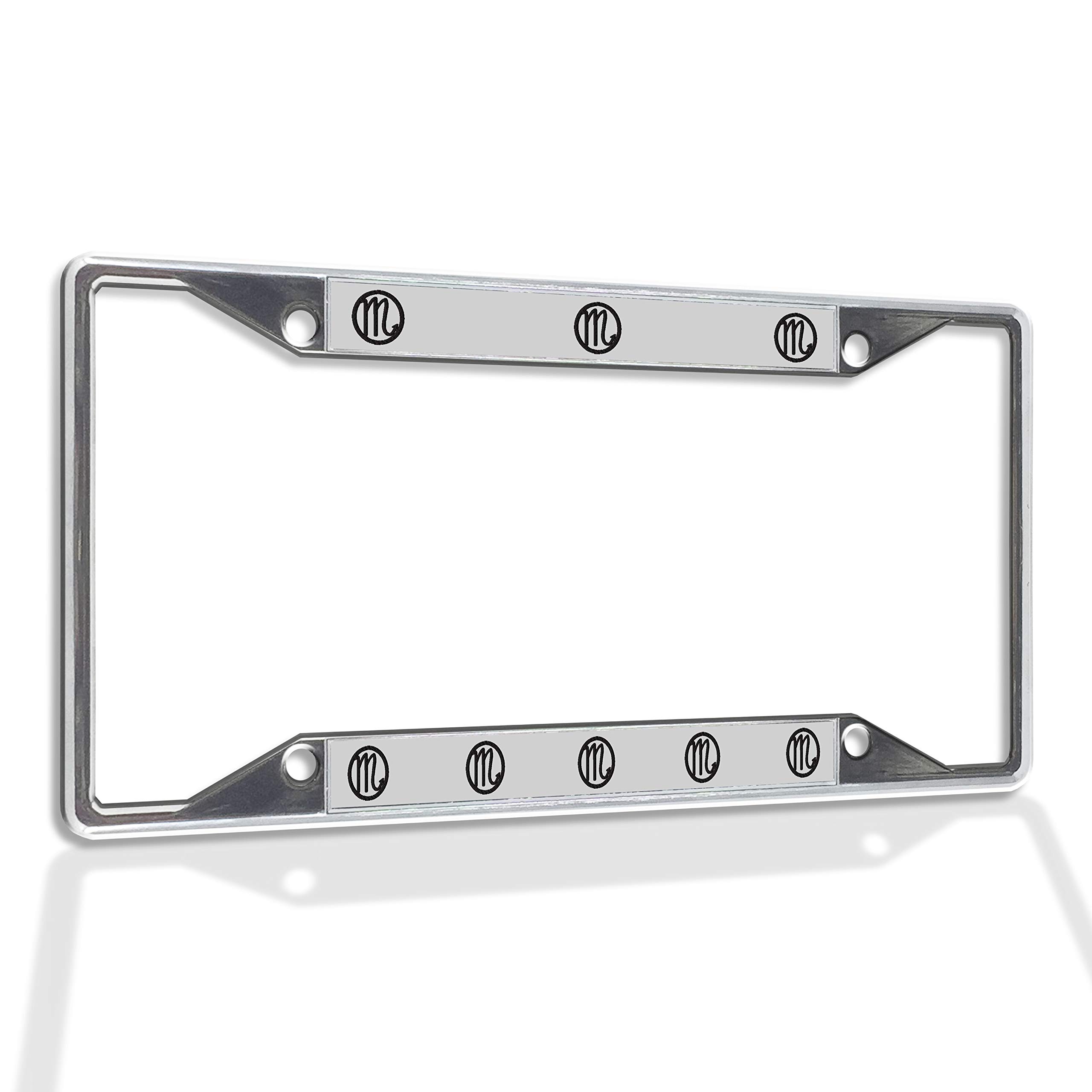 Scorpio Metal Insert License Plate Frame - Weatherproof Chrome Car Accessory with 4 Solid Holes | Durable Car Plate Cover for All Vehicles, Perfect for Trucks, SUVs & Sedans