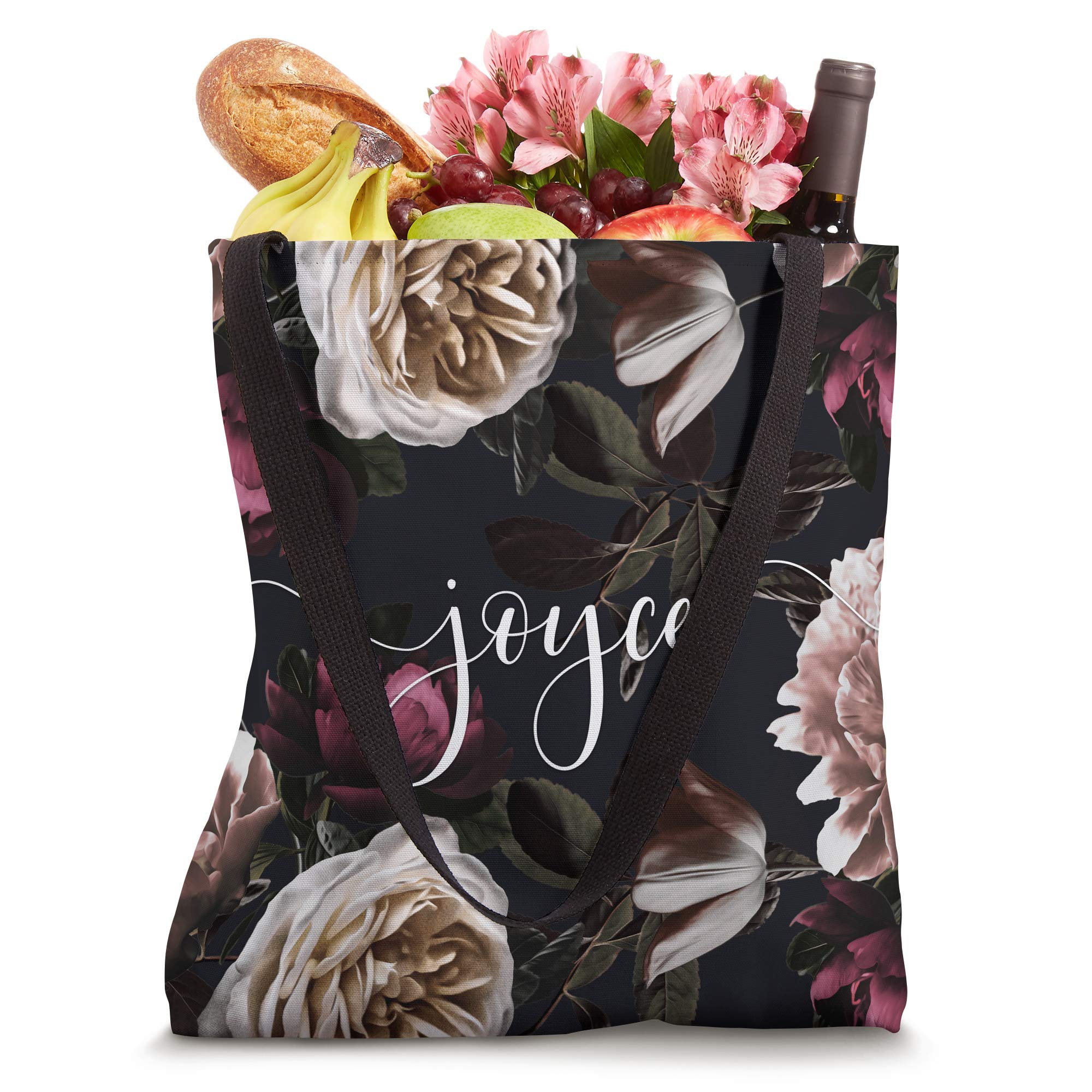 Joyce - Elegant Floral Rose & Peony Personalized Name Tote Bag for Women | Customized Gift for Mom, Birthday, Bridesmaid | Stylish Shopping & Beach Bag
