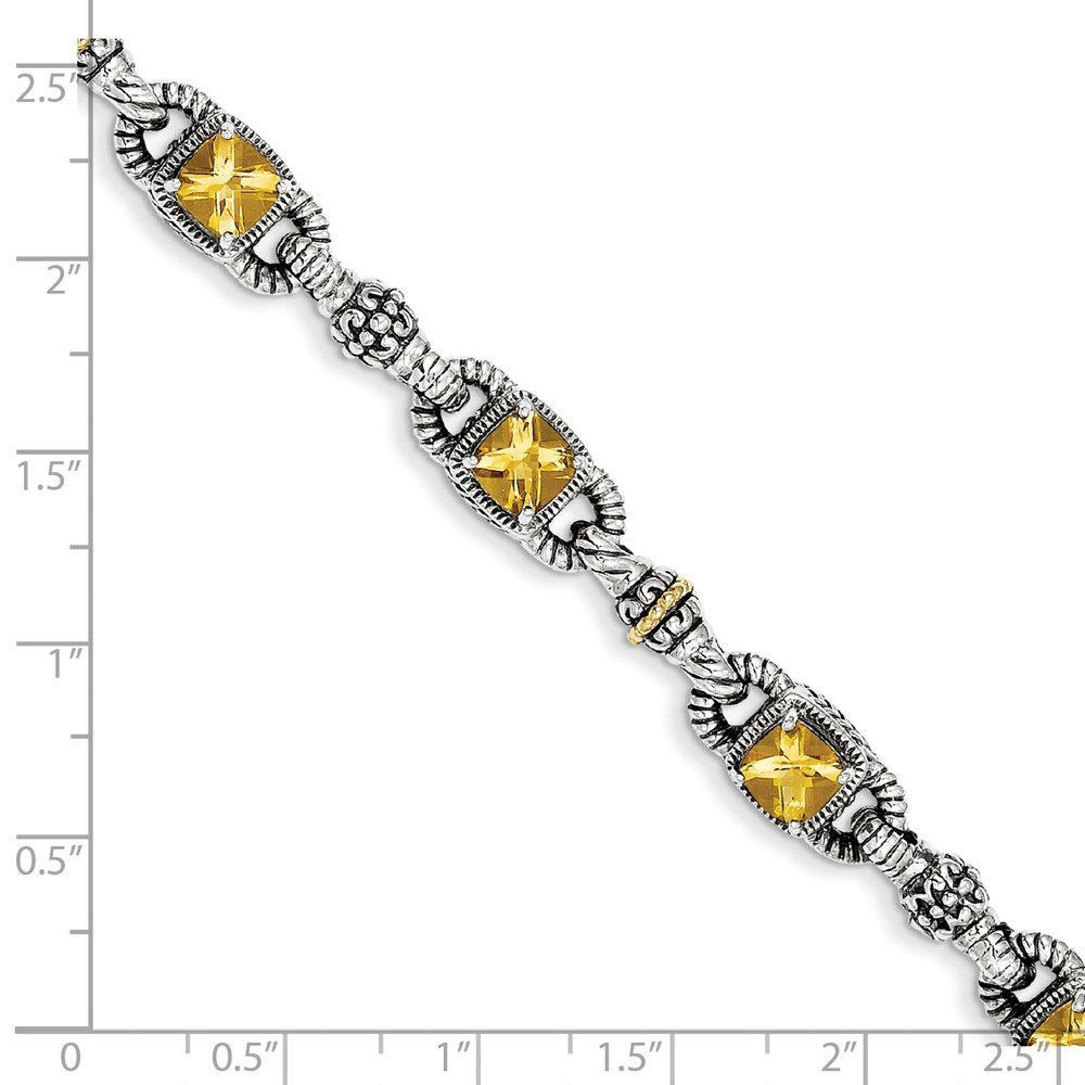14K Yellow Gold & 925 Sterling Silver Citrine November Birthstone Bracelet - 7.25 Inch Adjustable, Elegant Jewelry for Women, Perfect Gift for Birthday, Anniversary & Special Occasions