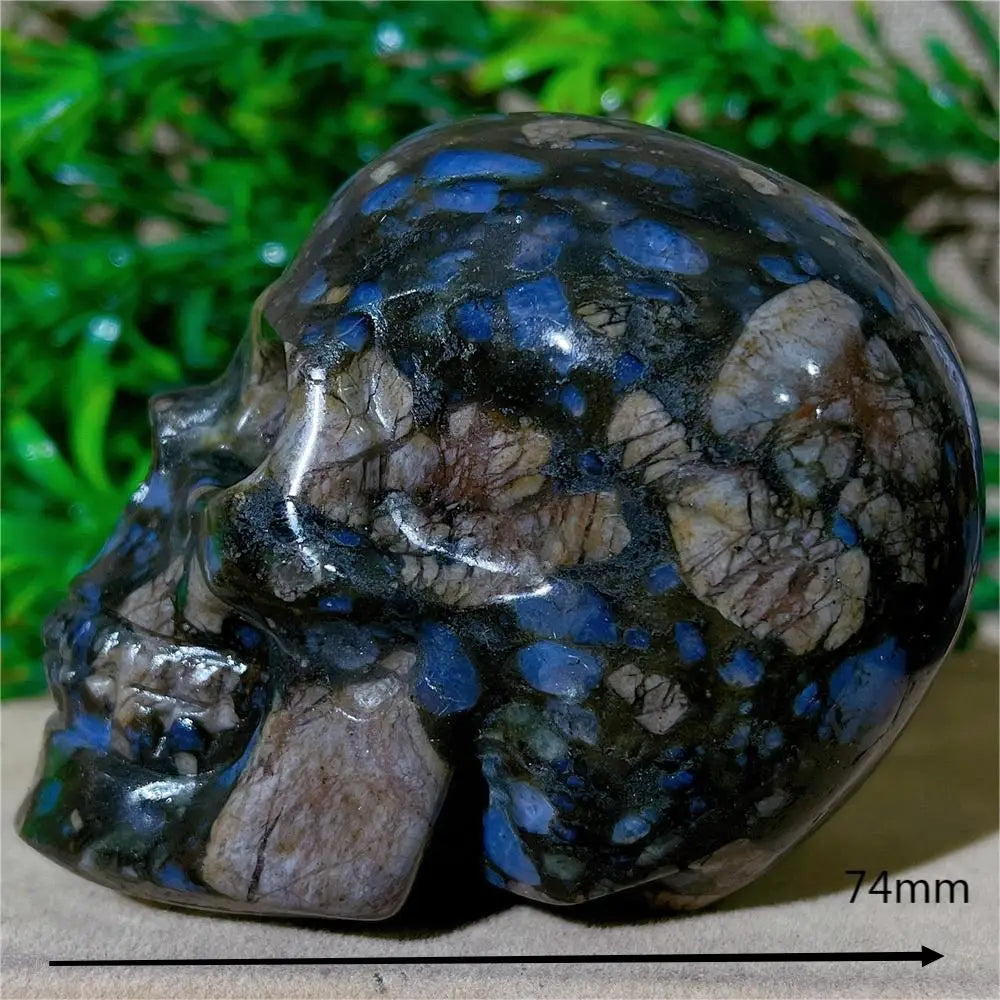 Natural Glaucophane Crystal Skull Carving - Handcrafted Healing Stone Quartz Mineral for Spiritual Decor, Meditation & Home Decoration