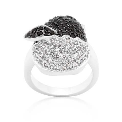 Black and White Cubic Zirconia Baby Chick Ring - Elegant Jewelry Gift for Women, Girls - Perfect for Easter, Birthday, Mother's Day & Everyday Wear