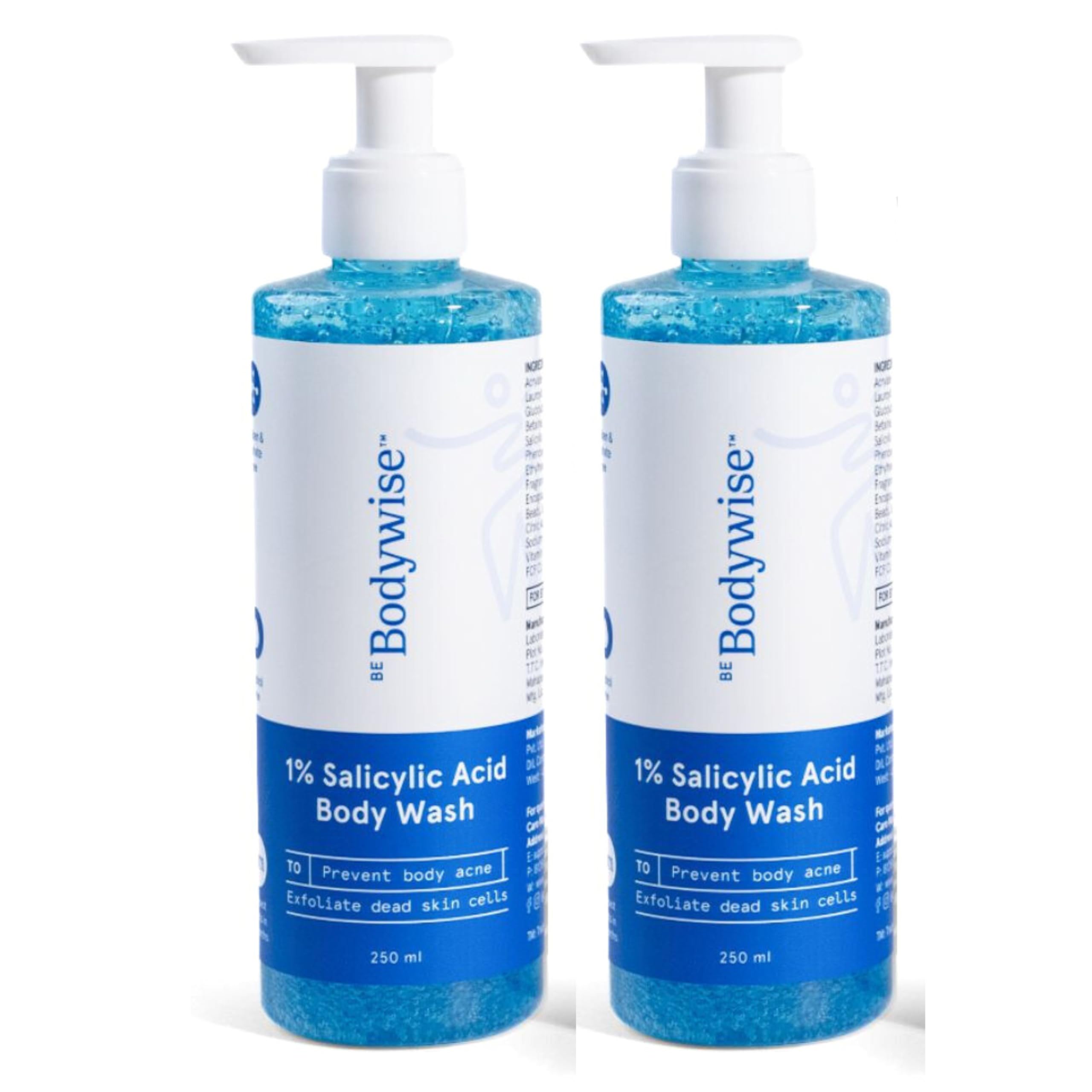 Be Bodywise 1% Salicylic Acid Body Wash for Acne-Prone Skin - 500ml | Prevents Body Acne, Deep Cleanses & Exfoliates | Paraben-Free, SLS-Free Formula | Pack of 2 | Ideal for Shower, Gym & Post-Workout Skincare Routine