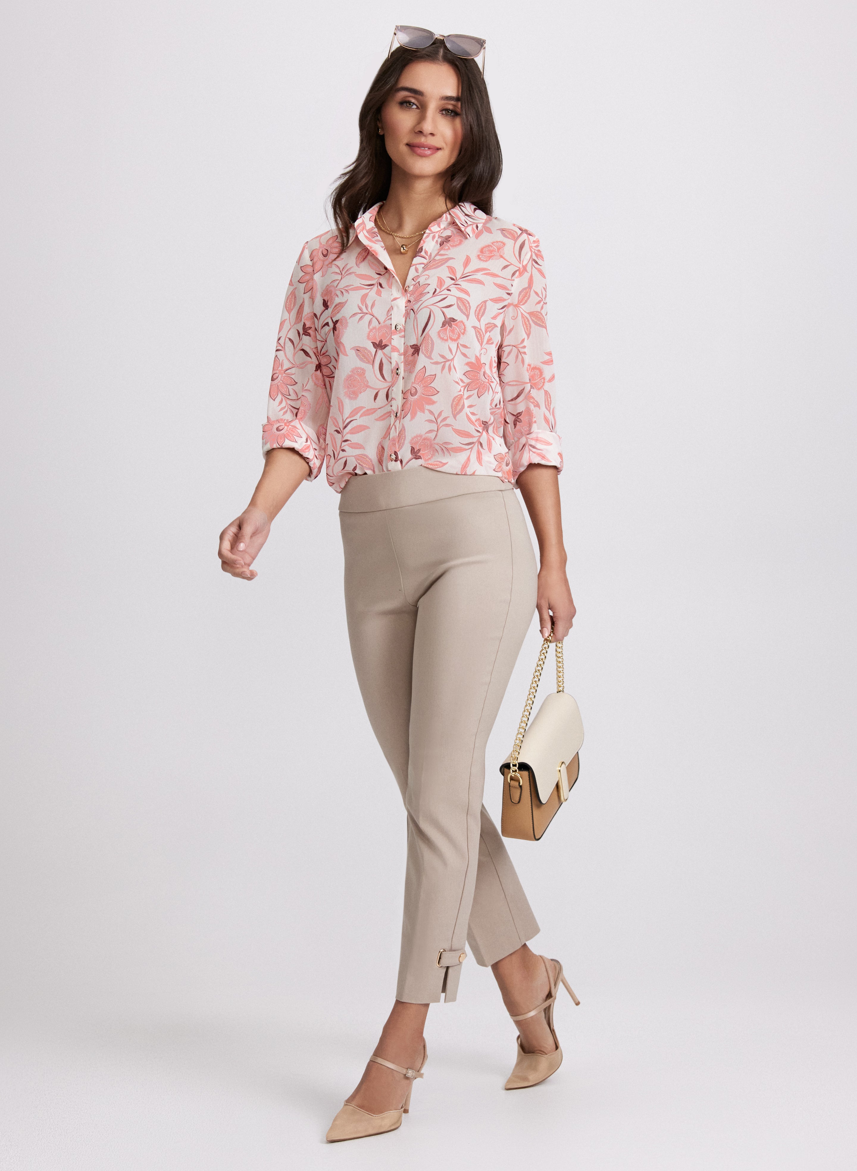 Floral Print Blouse for Women - Elegant Flowy Summer Tops with V-Neck & Short Sleeves - Perfect for Office, Date Night & Casual Outings