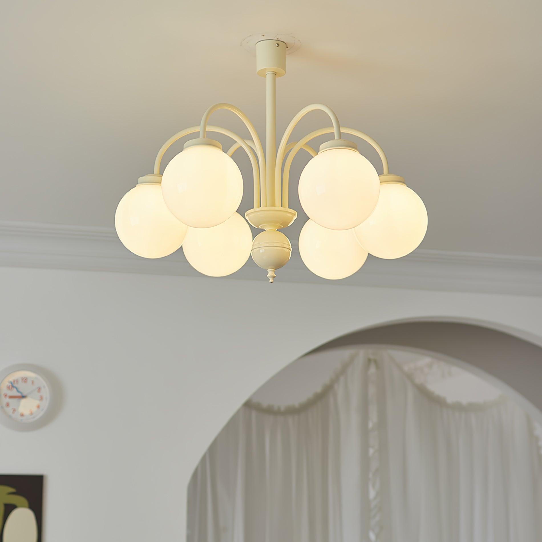 Elegant Cream Glass Sphere Chandelier - Modern Ceiling Light Fixture for Dining Room, Bedroom & Living Room Decor