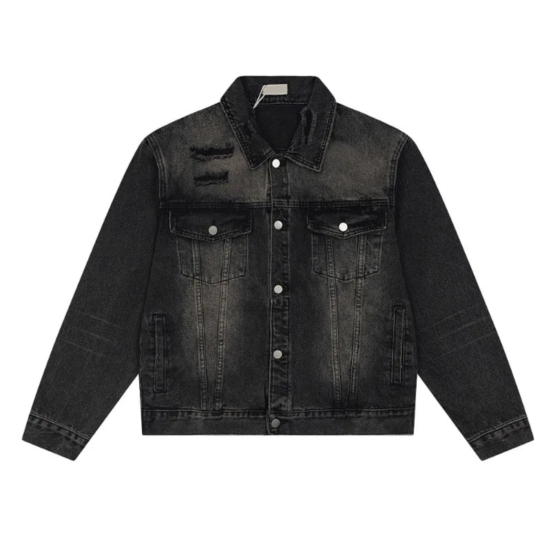 2024 Trendy American Denim Jacket with Holes & Multi-Pockets - Solid Color Button-Up Single Breasted Coat for Women | Winter Fashion, Casual Outfits, Streetwear Style
