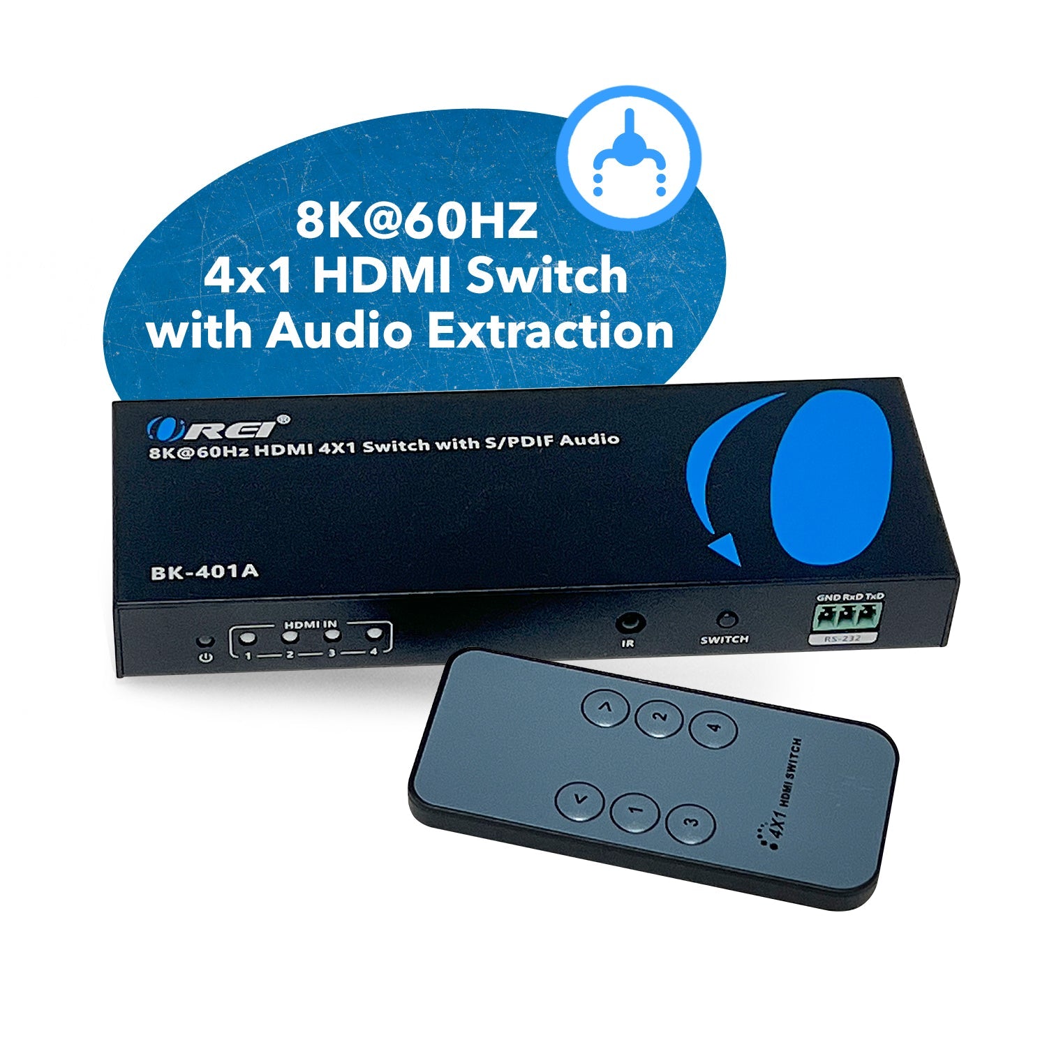 8K 4x1 HDMI Switcher with Audio Extraction - 4 Port HDMI Switch Box Supports 8K@60Hz, HDR, HDCP 2.3 - Perfect for Home Theater, Gaming & Conference Room Setup (BK 401A)