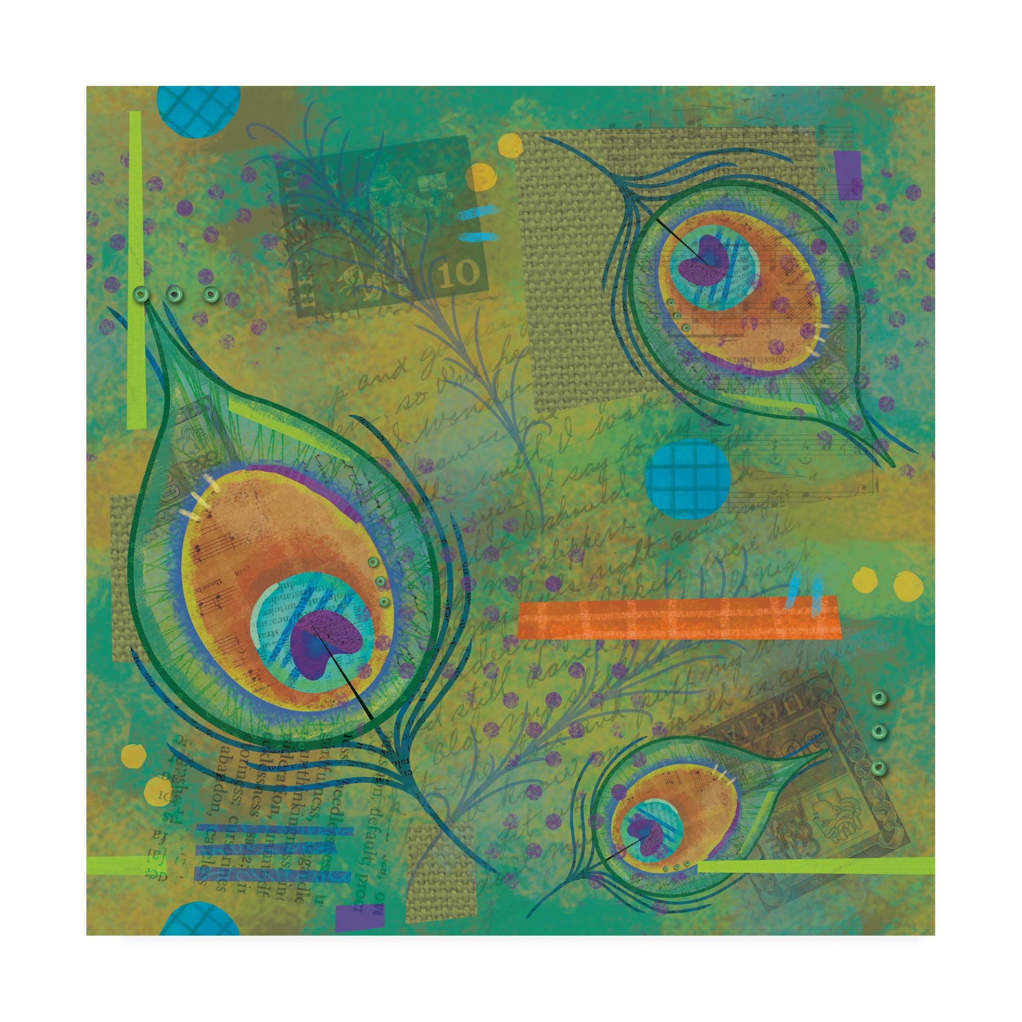 Trademark Fine Art - 18x18 Peacocks Pattern 2 by Holli Conger | Vibrant Peacock Wall Art for Living Room, Bedroom & Office Decor