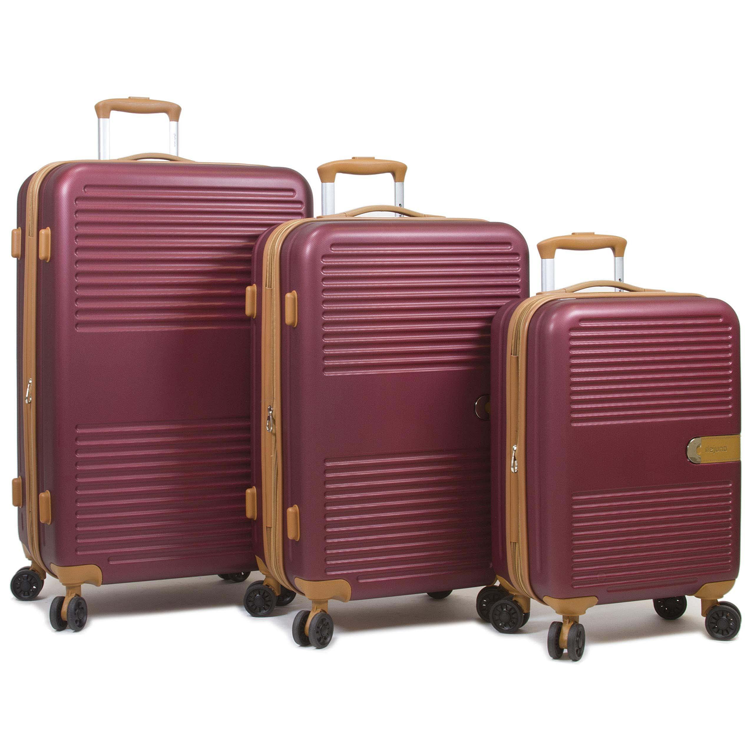 Dejuno 3-Piece Hardside Spinner Luggage Set with USB Charging Port - Burgundy Suitcase for Travel, Business Trips & Family Vacations